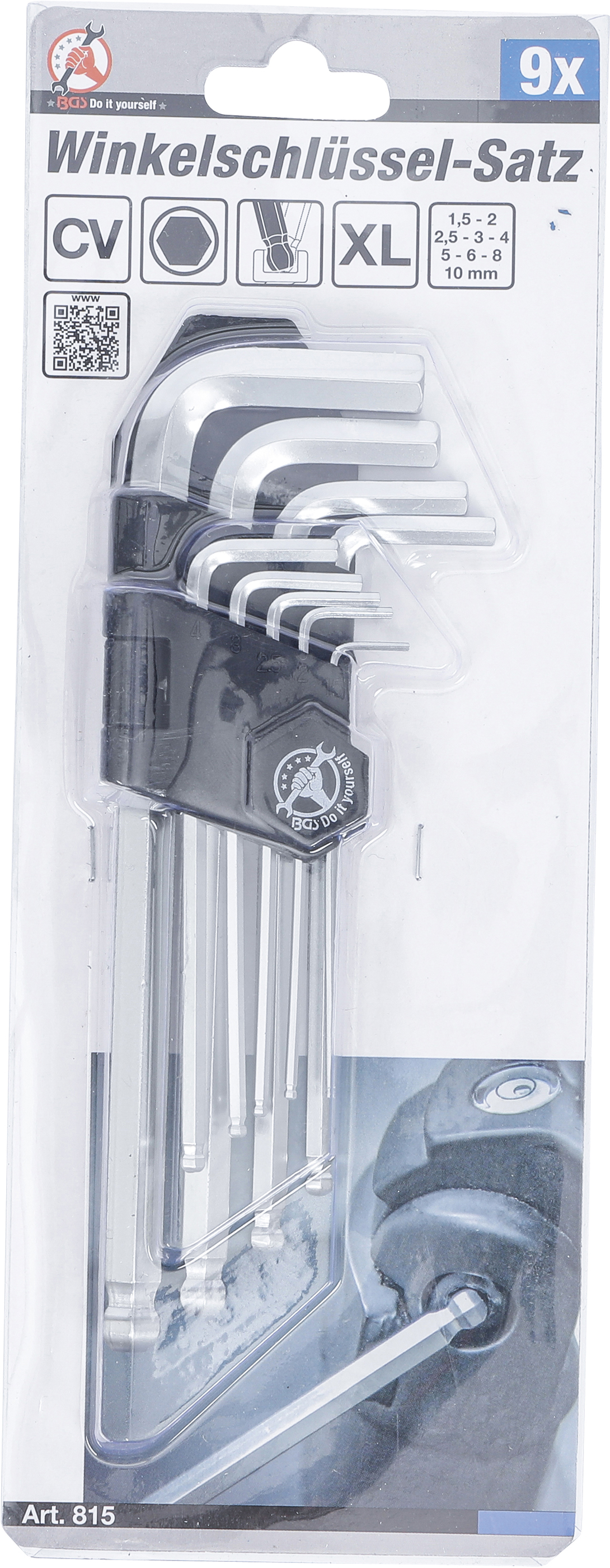 BGS Winkelschlüssel-Satz | Innensechskant / Innensechskant mit Kugelkopf 1,5 - 10 mm | 9-tlg.