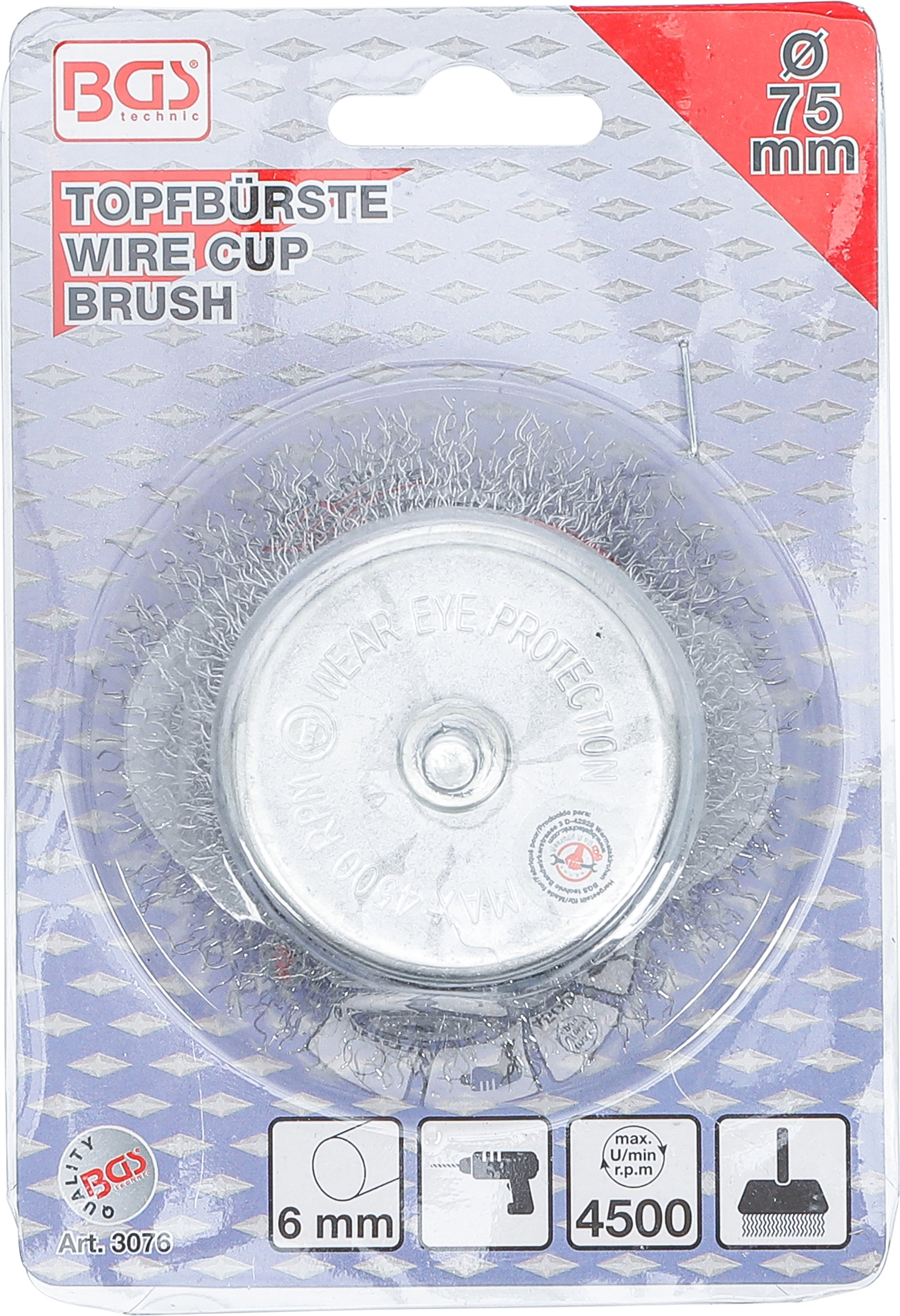 BGS Topfbürste | Aufnahme 6 mm Stift | Ø 75 mm