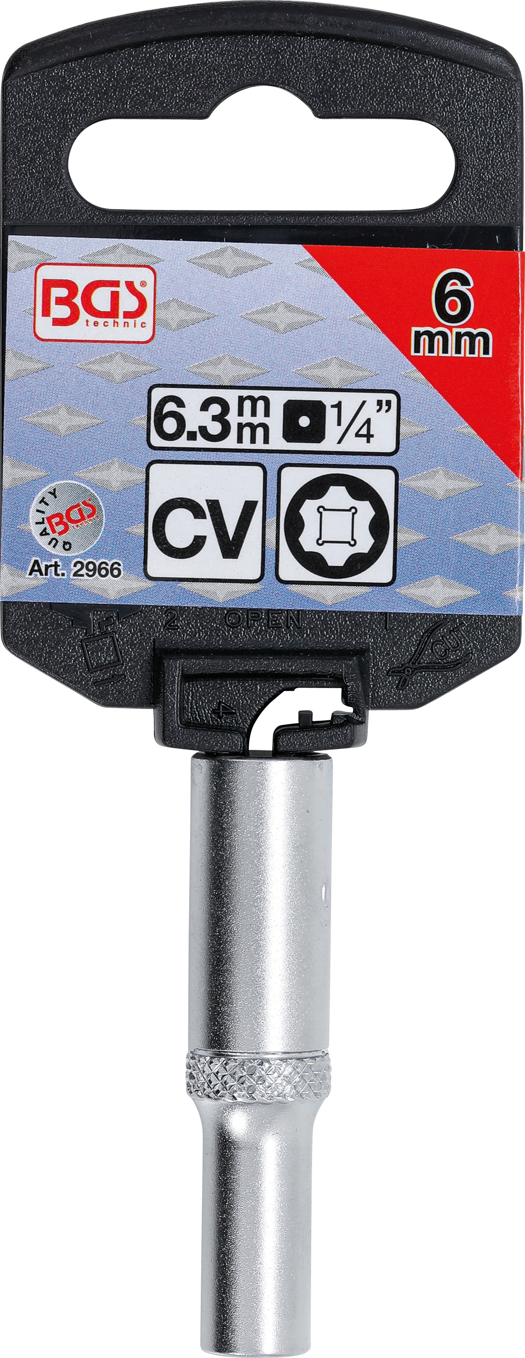 BGS Steckschlüssel-Einsatz Super Lock, tief | Antrieb Innenvierkant 6,3 mm (1/4") | SW 6 mm