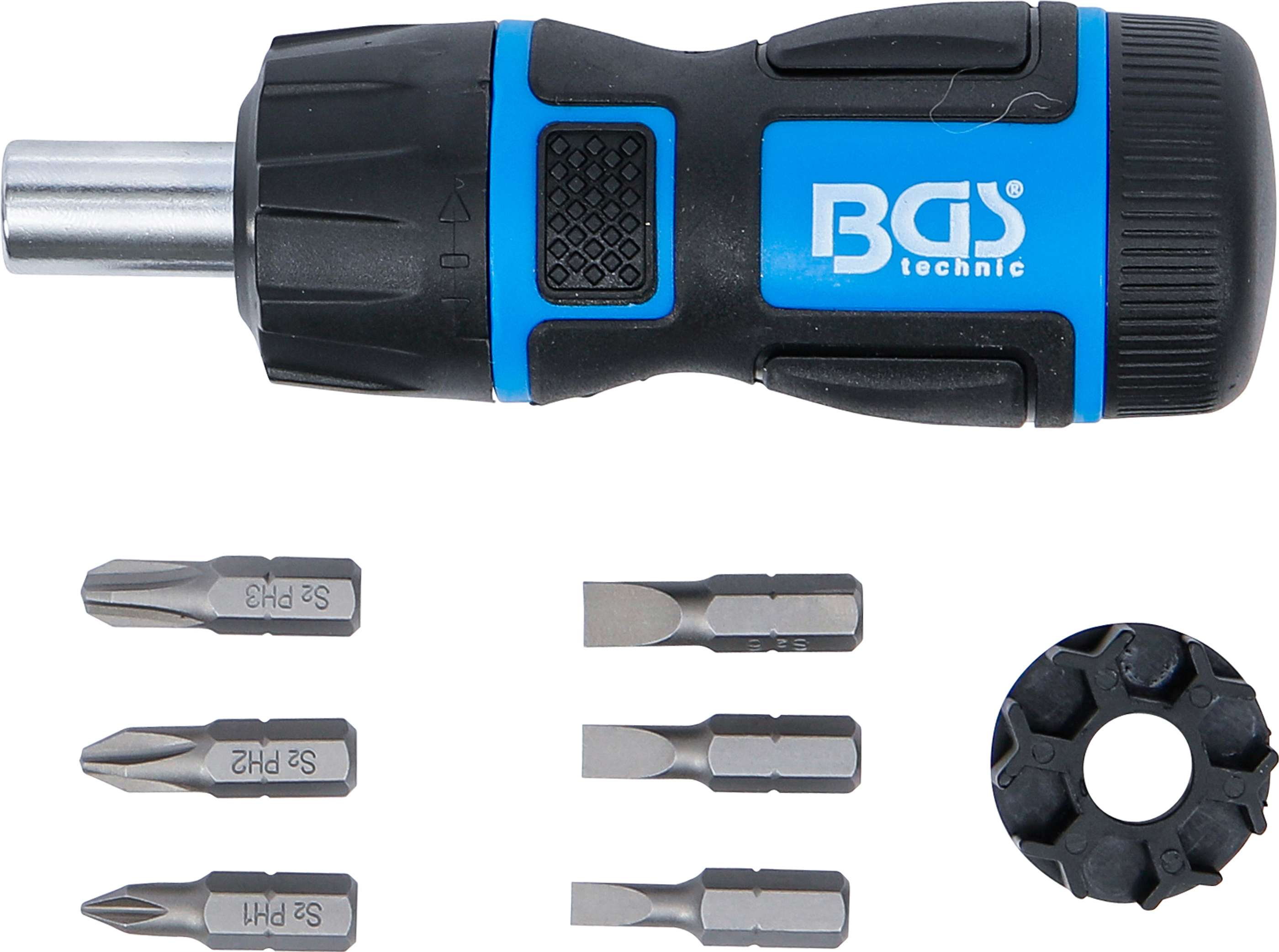 BGS Mini-Schraubendreher-Bit-Satz | mit Ratschen-Drehgriff, umschaltbar | 7-tlg.