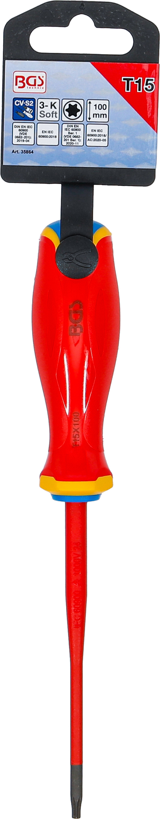 BGS VDE-Schraubendreher | extra dünne Spitze | T-Profil (für Torx) T15