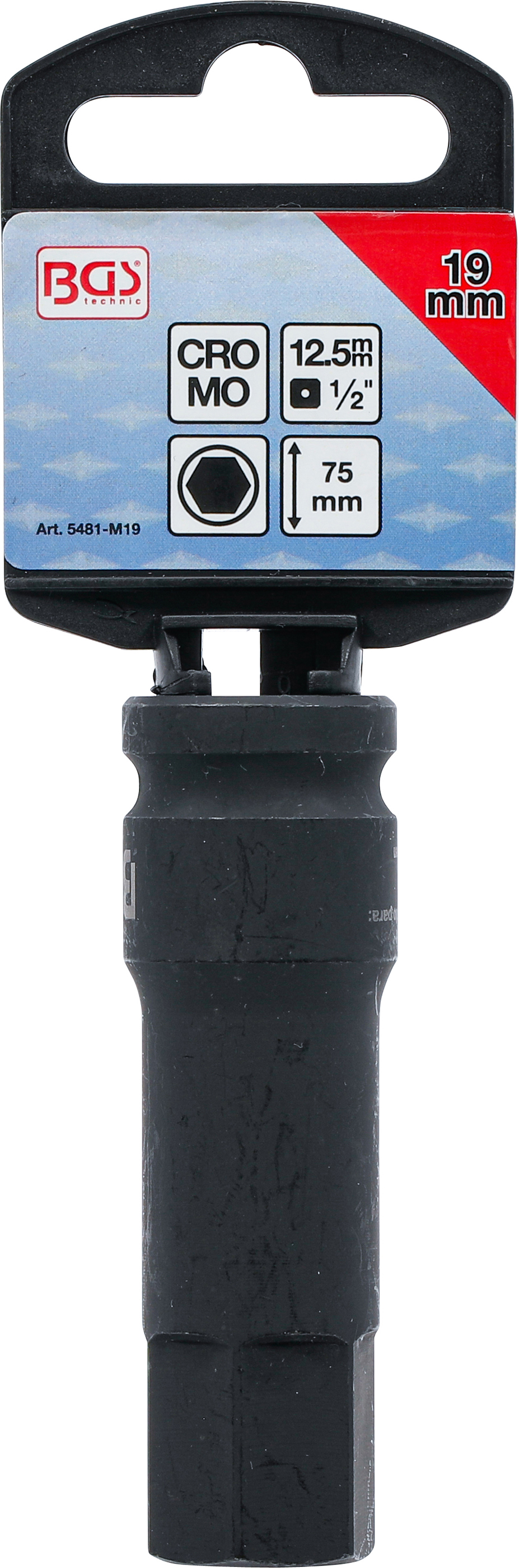 BGS Kraft-Bit-Einsatz | Länge 75 mm | Antrieb Innenvierkant 12,5 mm (1/2") | Innensechskant 19 mm
