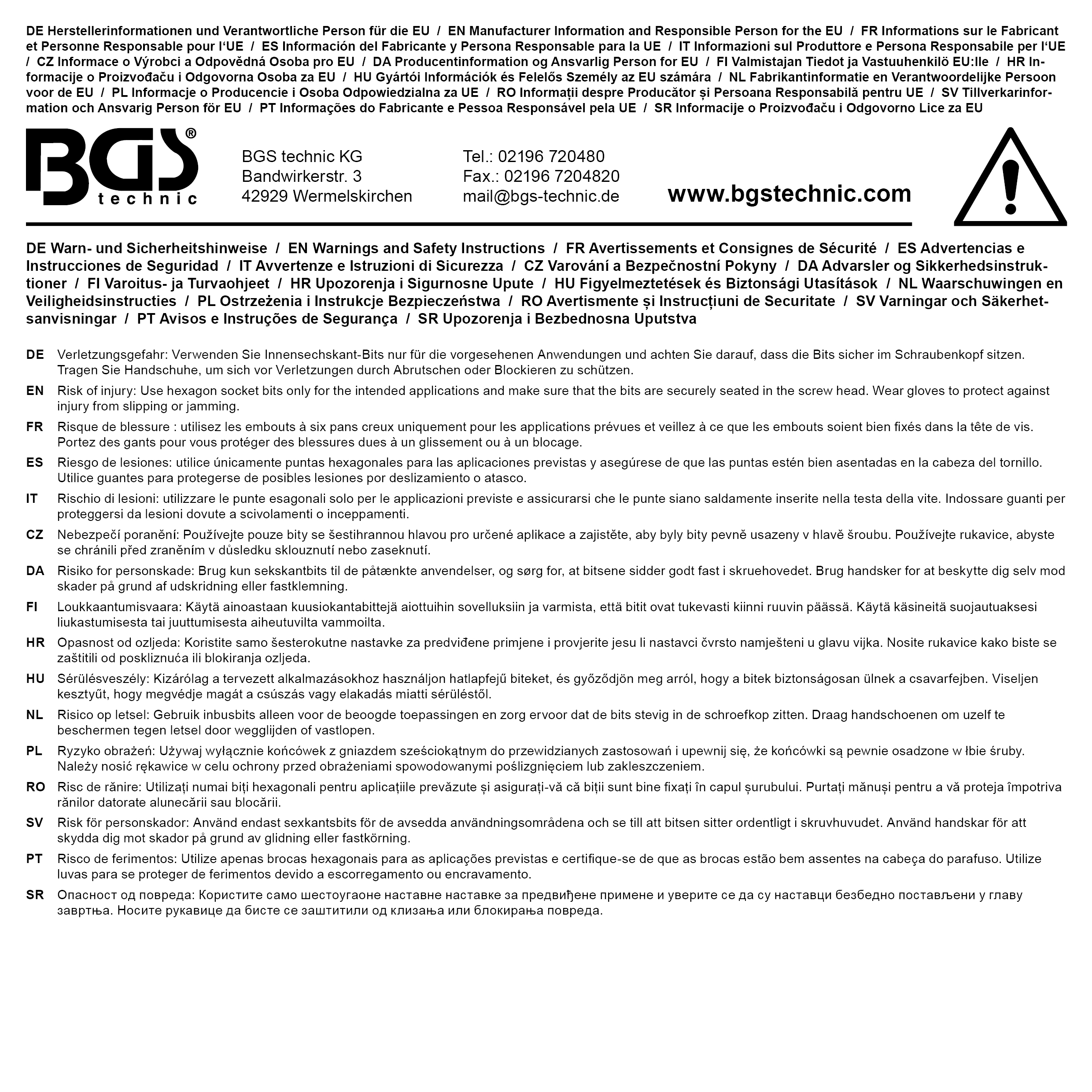 BGS Bit | Länge 75 mm | Antrieb Außensechskant 10 mm (3/8") | Innensechskant 12 mm