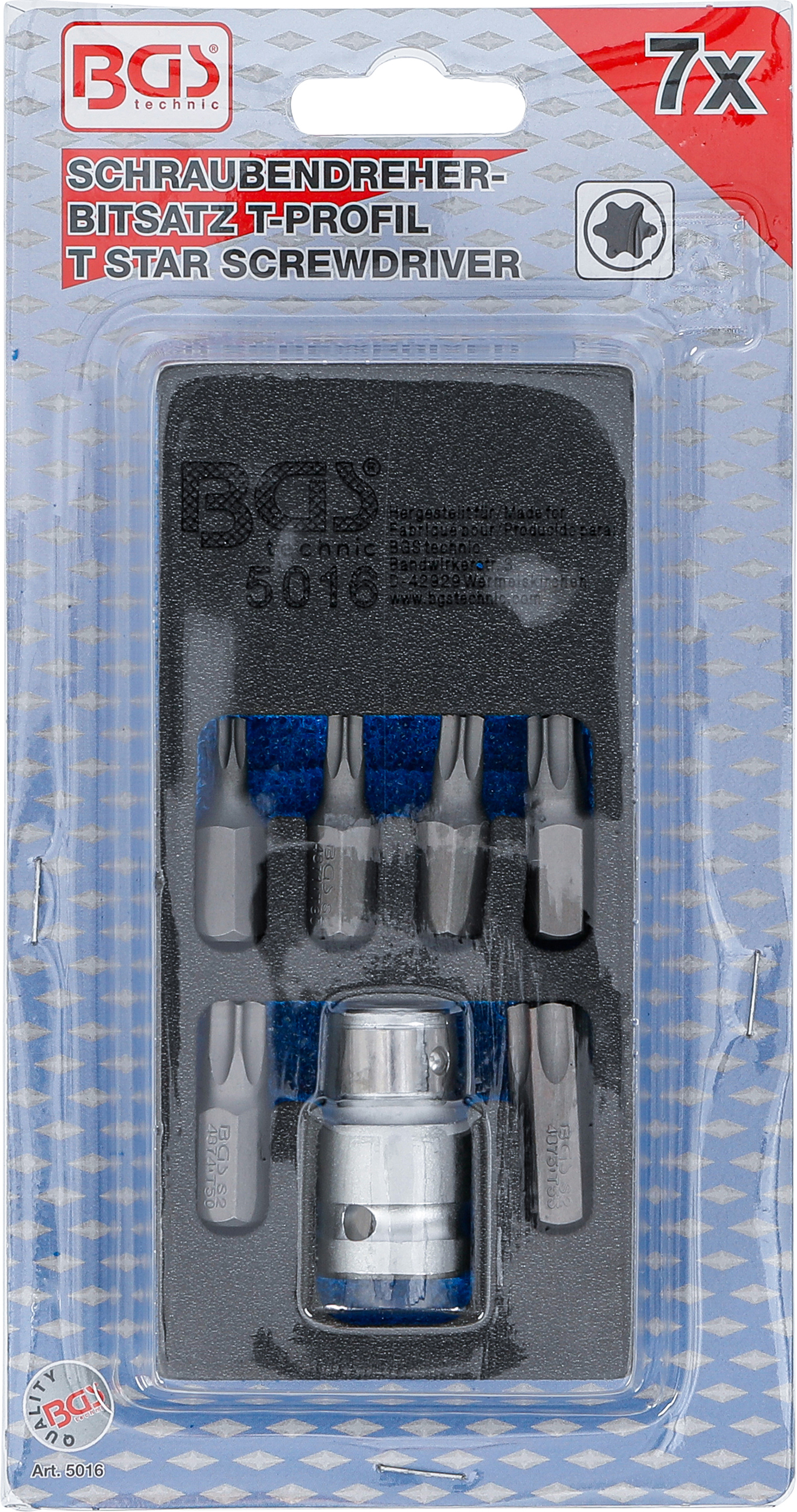 BGS Schraubendreher-Bit-Satz | Antrieb Außensechskant 10 mm (3/8") | T-Profil (für Torx) | 7-tlg.