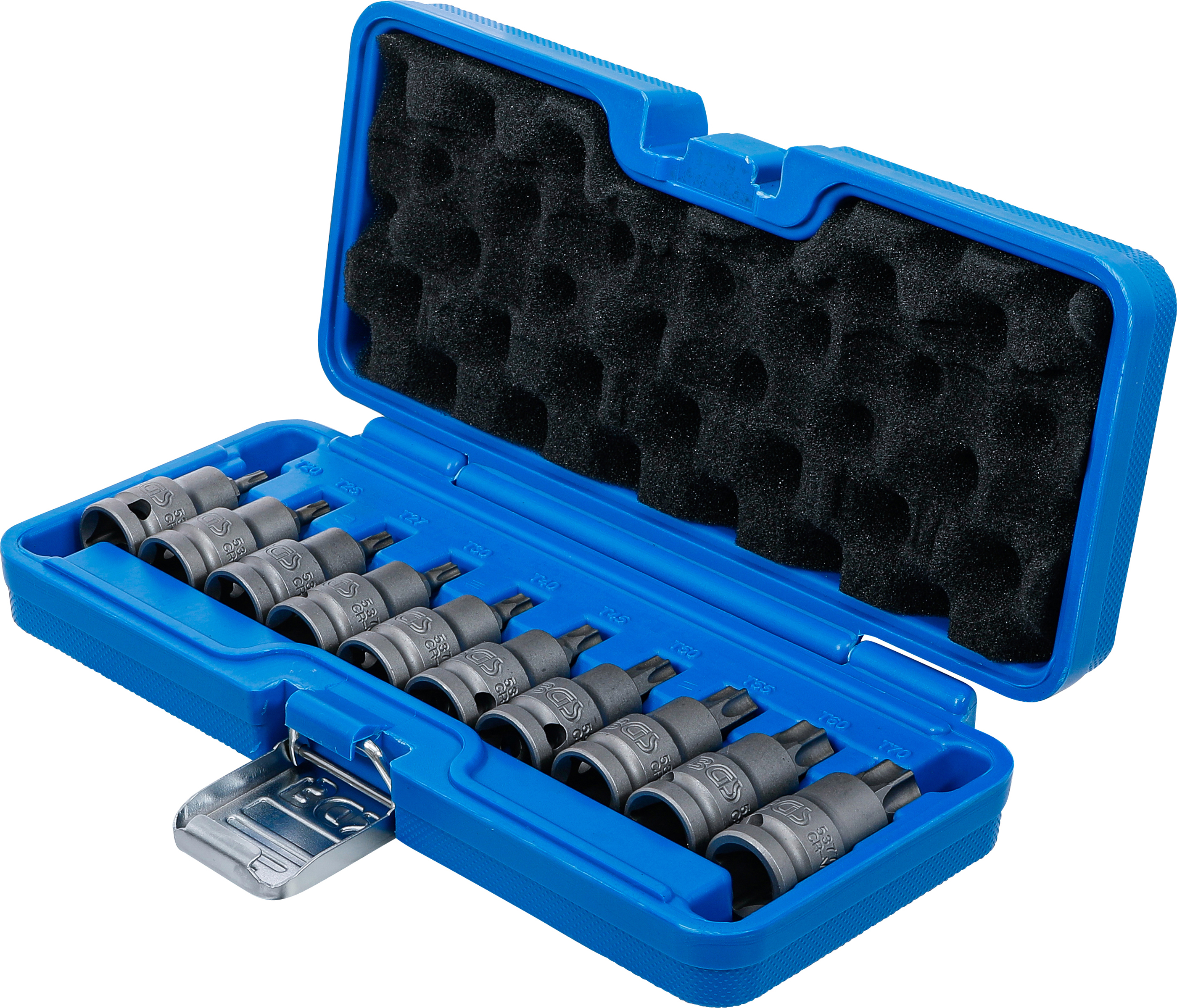 BGS Kraft-Bit-Einsatz-Satz | Antrieb Innenvierkant 12,5 mm (1/2") | T-Profil (für Torx) T20 - T70 | 10-tlg.