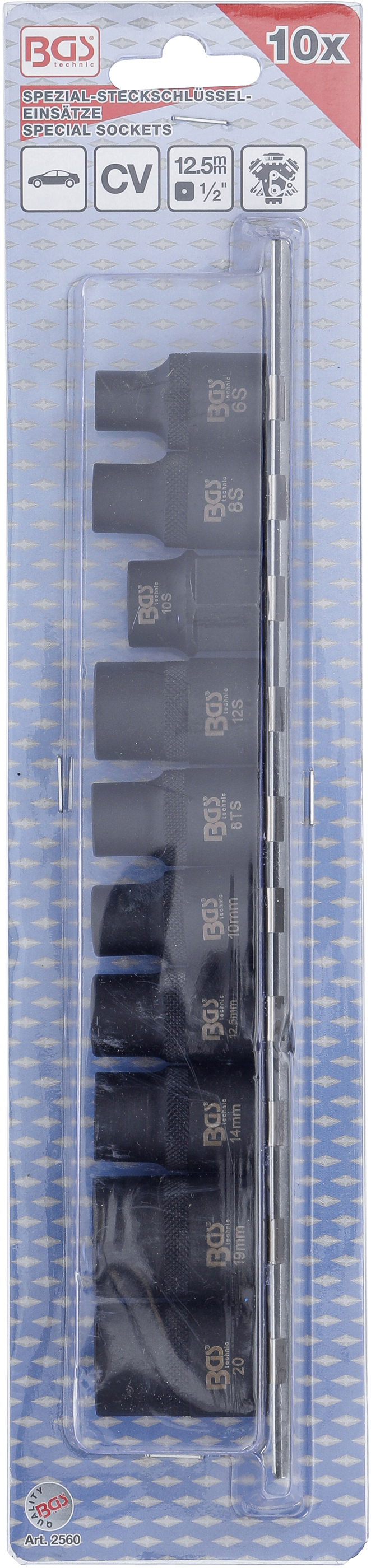 BGS Spezial-Kfz-Steckschlüssel-Einsätze | 3-/5-/6-/10-kant | 10-tlg.