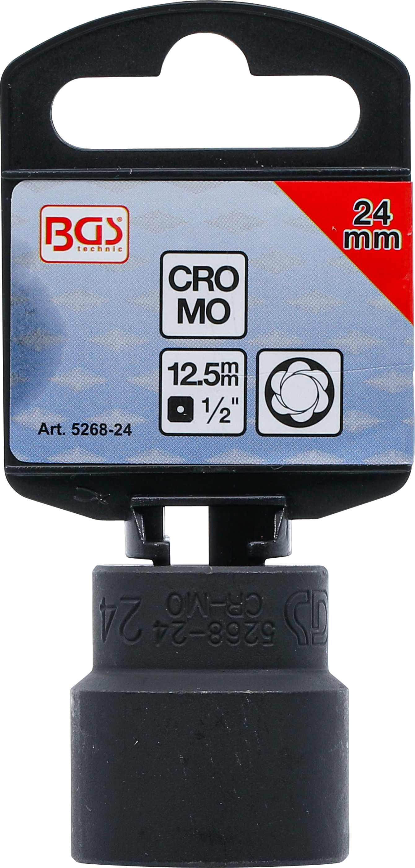 BGS Spiral-Profil-Steckschlüssel-Einsatz / Schraubenausdreher | Antrieb Innenvierkant 12,5 mm (1/2") | SW 24 mm