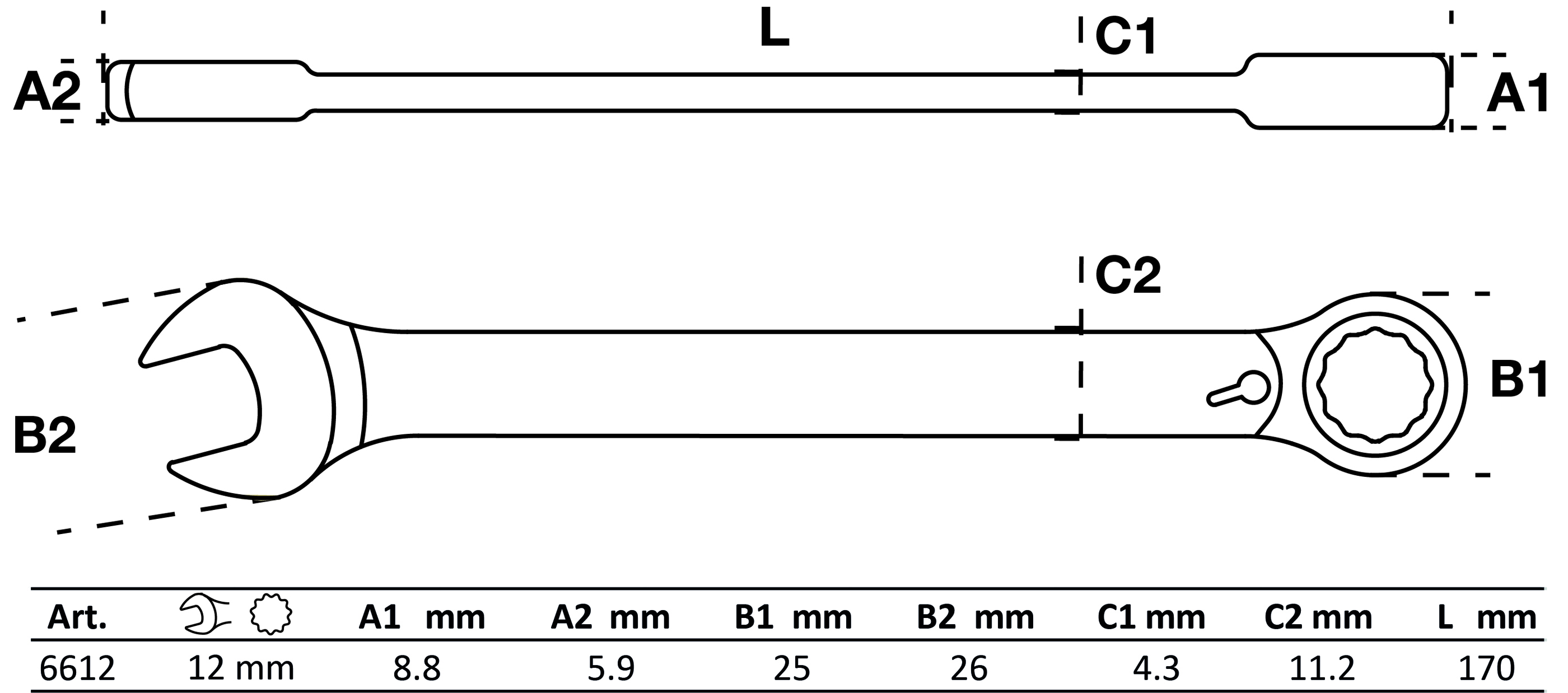 BGS Ratschenring-Maulschlüssel | umschaltbar | SW 12 mm