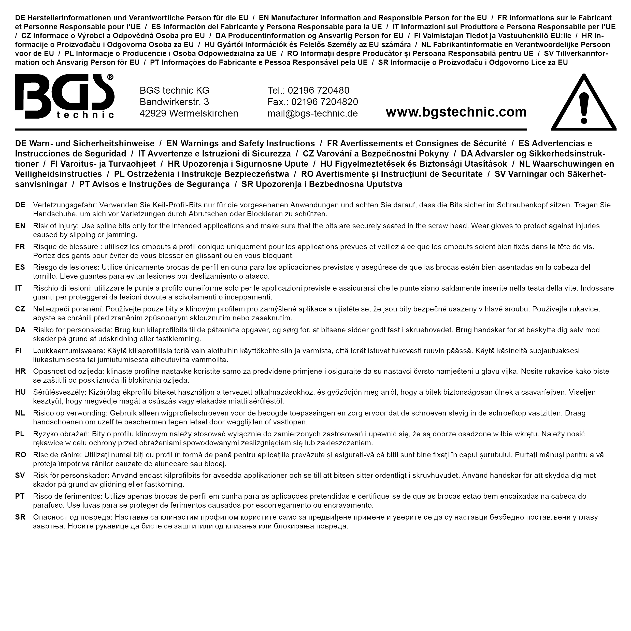 BGS Bit-Einsatz | Länge 200 mm | Antrieb Innenvierkant 12,5 mm (1/2") | Keil-Profil (für RIBE) M10,3