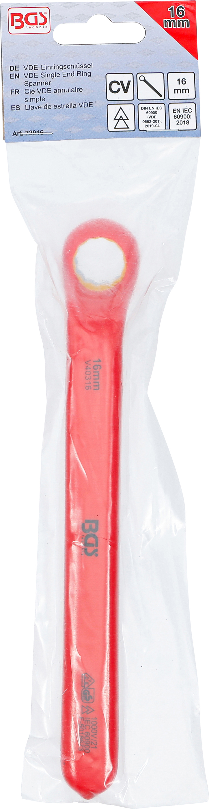BGS VDE-Einringschlüssel | tief gekröpft | SW 16 mm