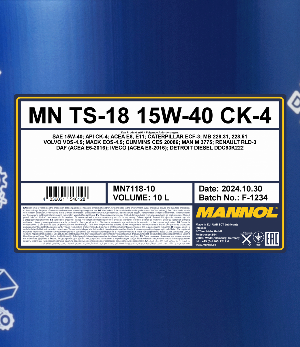 15W-40 Mannol 7118 TS-18 CK-4 Mötoröl 10 Liter