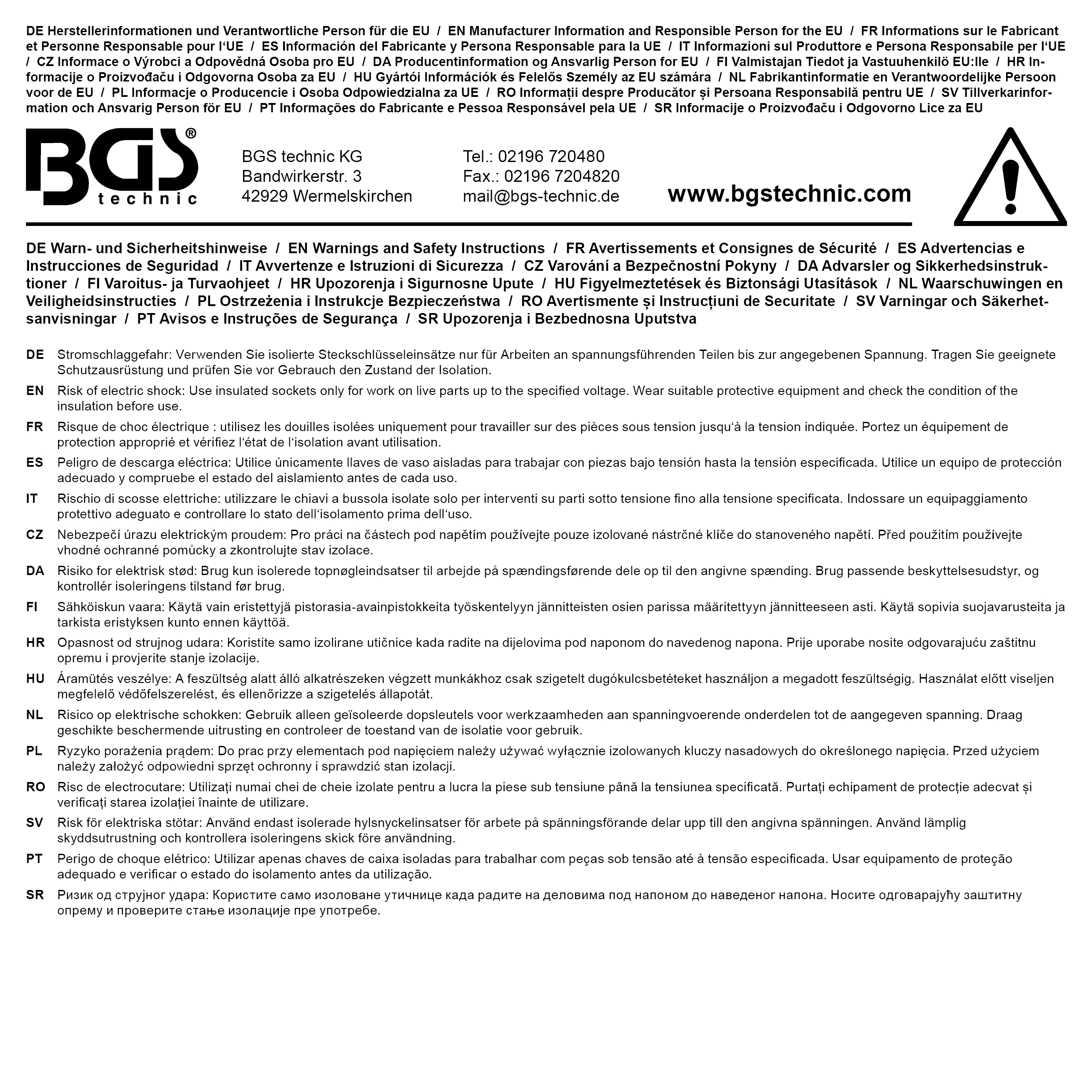 BGS VDE-Steckschlüssel-Einsatz Sechskant | Antrieb Innenvierkant 12,5 mm (1/2") | SW 11 mm