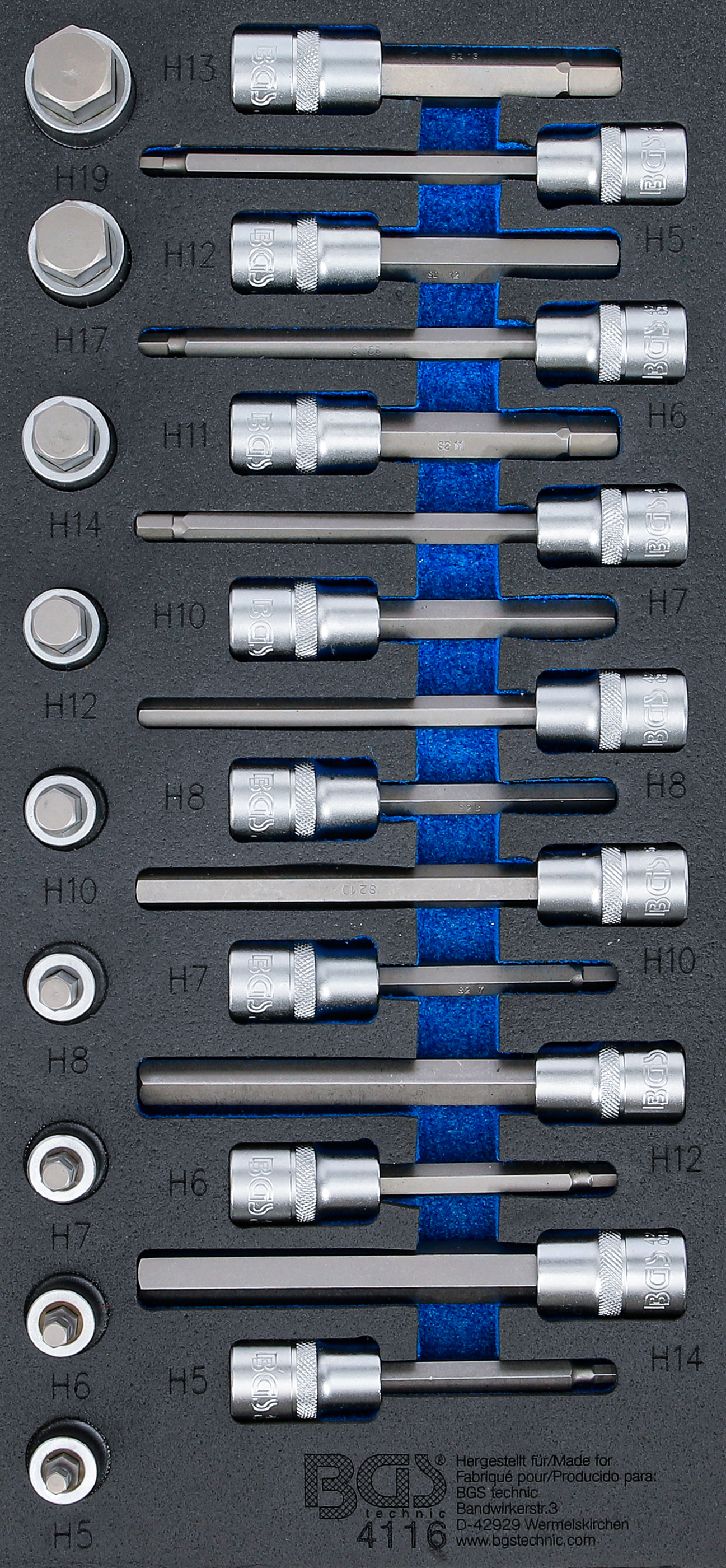 BGS Werkstattwageneinlage 1/3: Bit-Einsatz-Satz | Antrieb Innenvierkant 12,5 mm (1/2") | Innensechskant | 24-tlg.