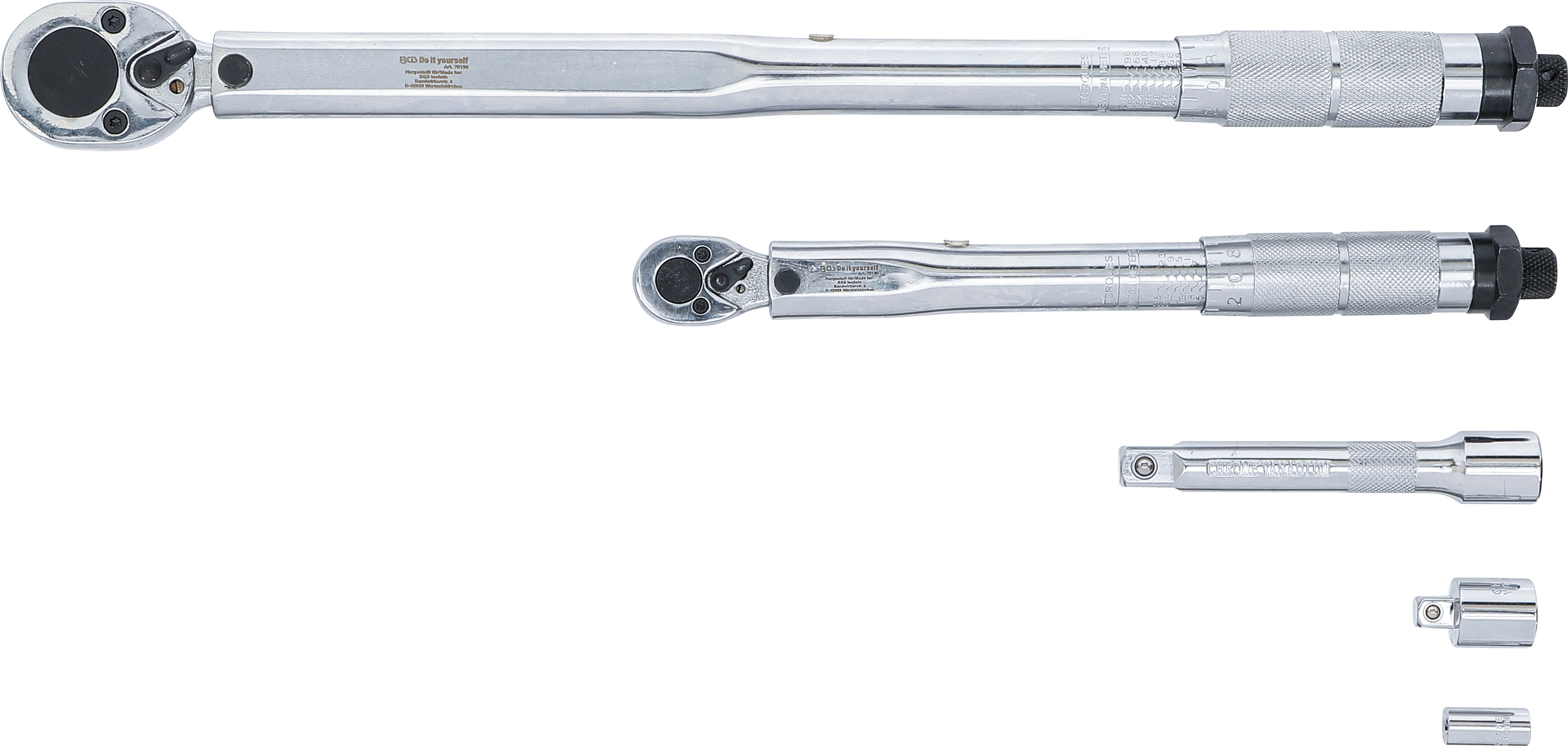 BGS Drehmomentschlüssel-Satz | Abtrieb Außenvierkant 6,3 mm (1/4") 5 - 25 Nm, 12,5 mm (1/2") 28 - 210 Nm | 5-tlg.
