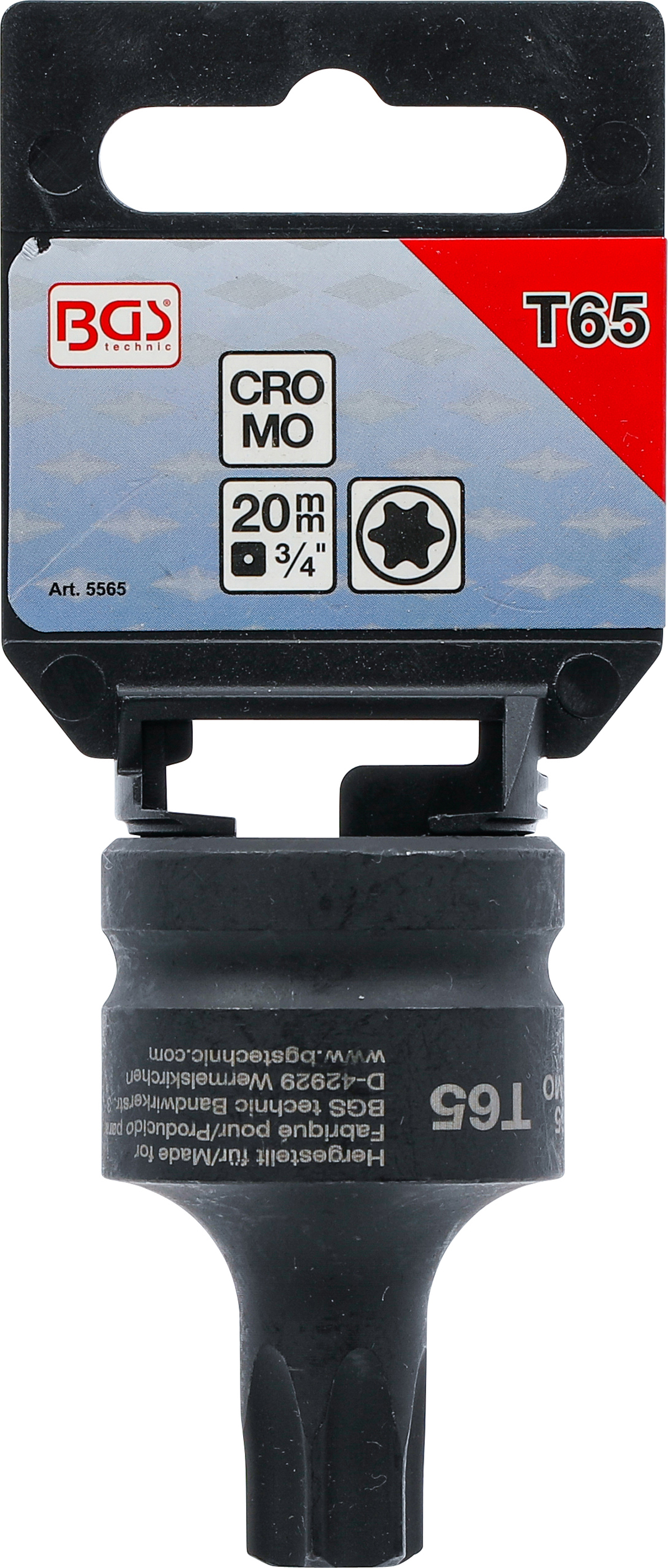 BGS Kraft-Bit-Einsatz | Länge 60 mm | Antrieb Innenvierkant 20 mm (3/4") | T-Profil (für Torx) T65