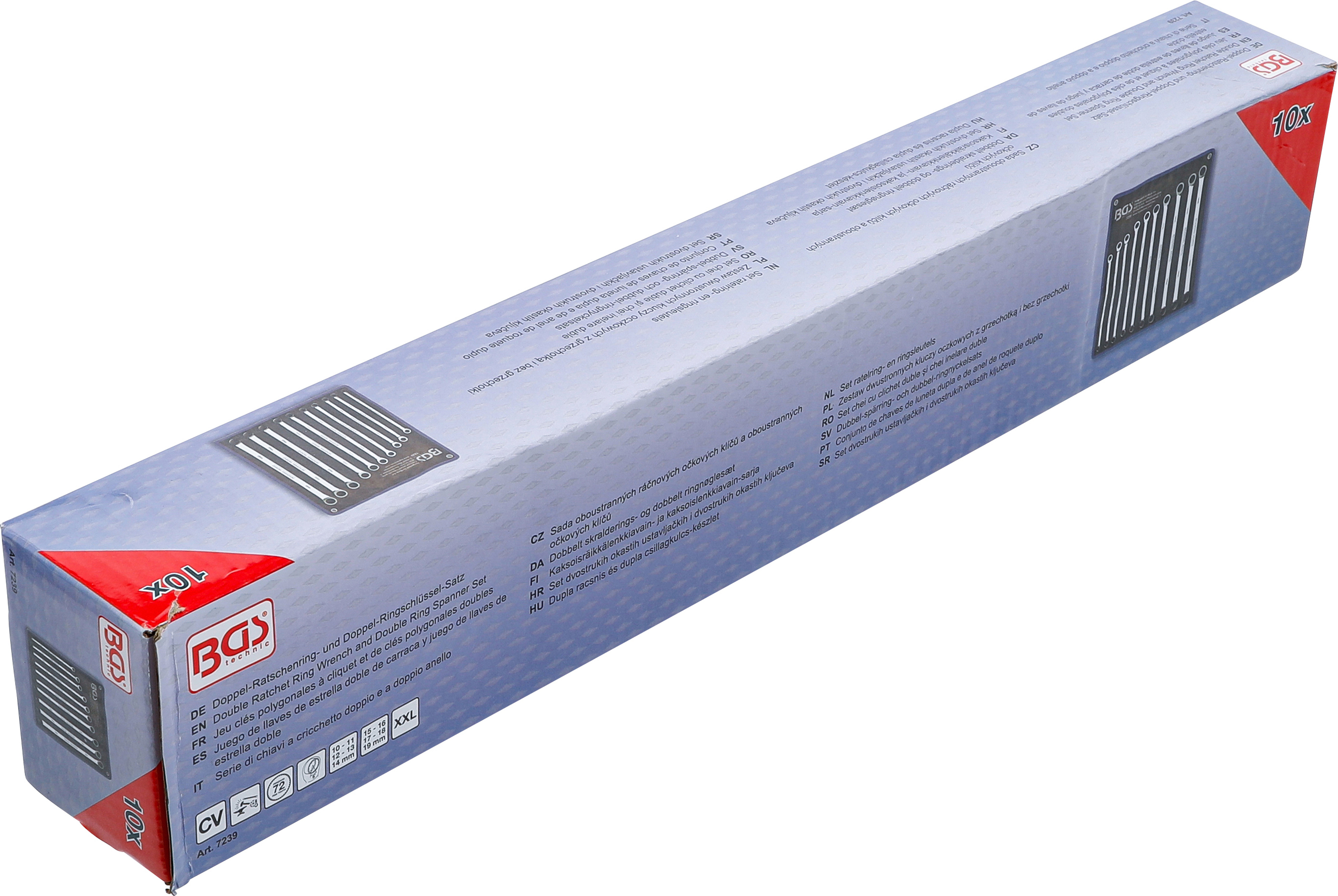 BGS Ratschenring- und Ringschlüssel-Satz | extra lang | SW 10 - 19 mm | 10-tlg.