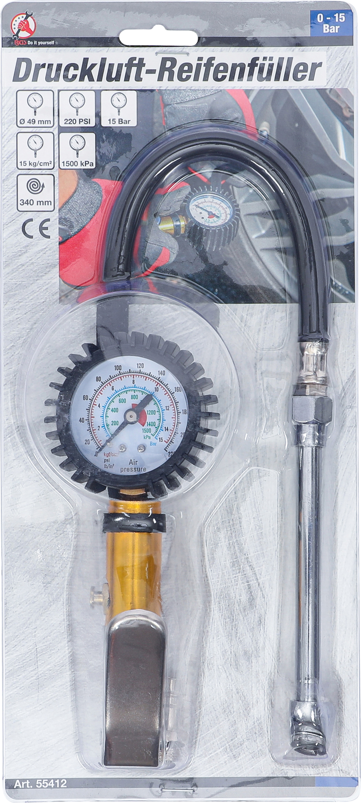 BGS Druckluft-Reifenfüller | 0 - 15 bar