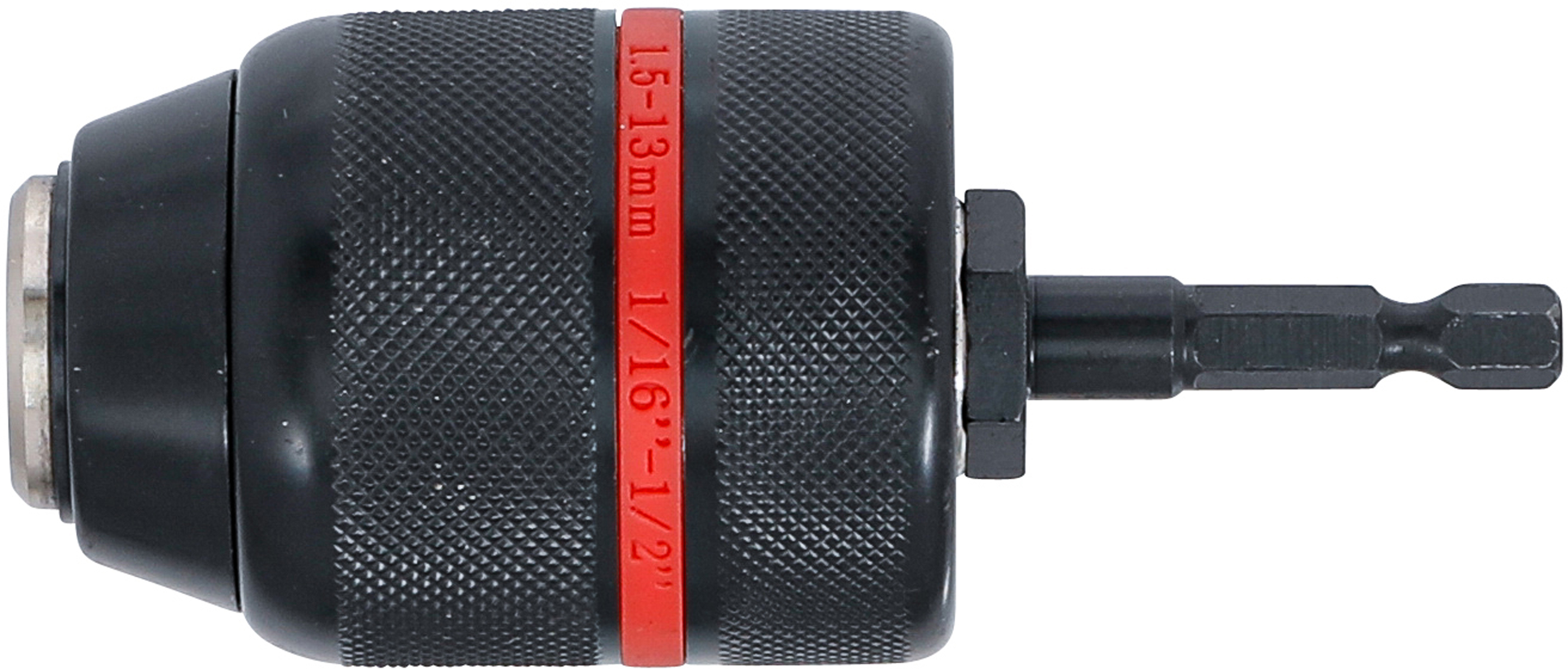 BGS Schnellspannbohrfutter | Metallausführung | Antrieb Außensechskant 6,3 mm (1/4") x 20 UNF | 1,5 - 13 mm