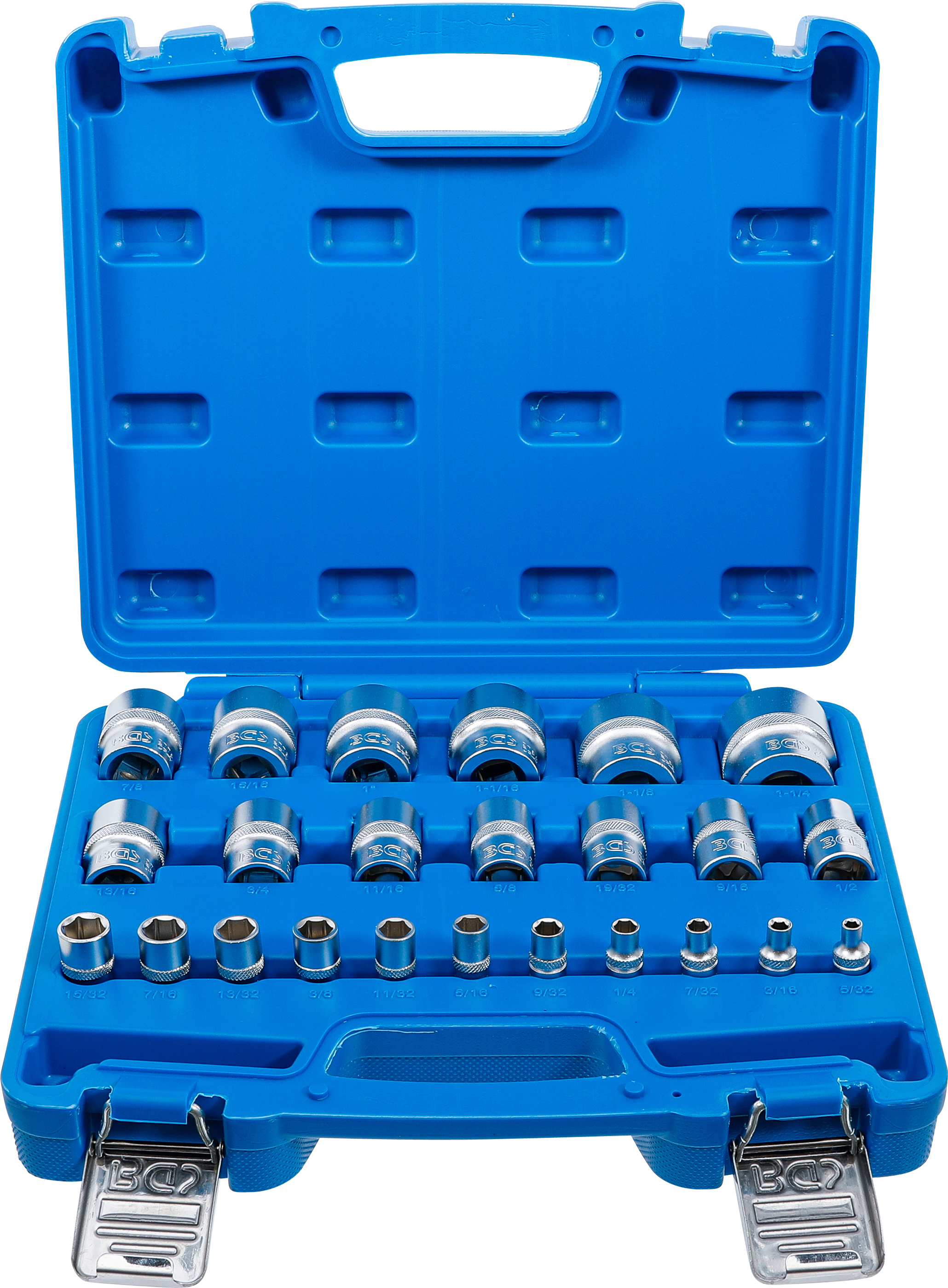 BGS Steckschlüssel-Einsatz-Satz, Sechskant | Antriebe Innenvierkant 6,3 mm (1/4"), 12,5 mm (1/2") | Zollmaße | 24-tlg.