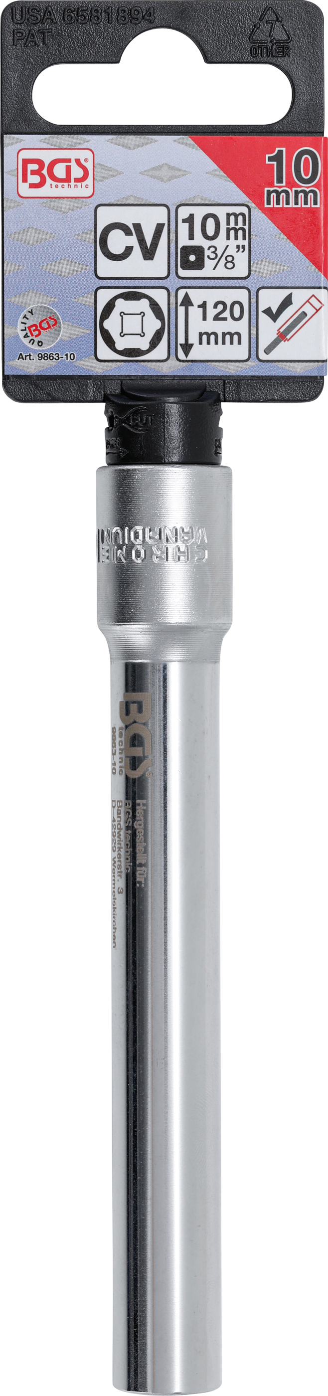 BGS Steckschlüssel-Einsatz Sechskant, extra tief | Antrieb Innenvierkant 10 mm (3/8") | 10 mm