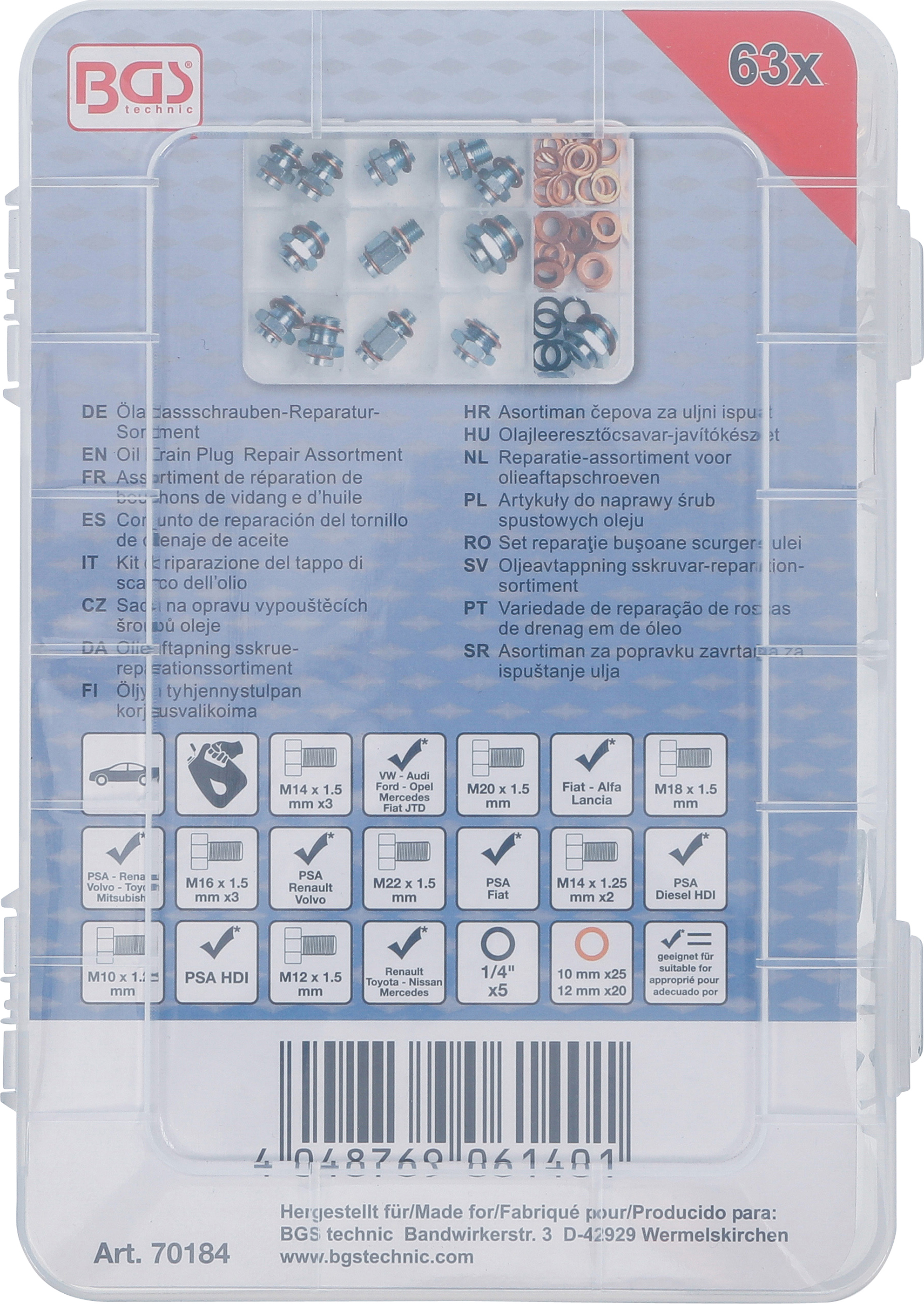 BGS Ölablassschrauben-Reparatur-Sortiment | 63-tlg.
