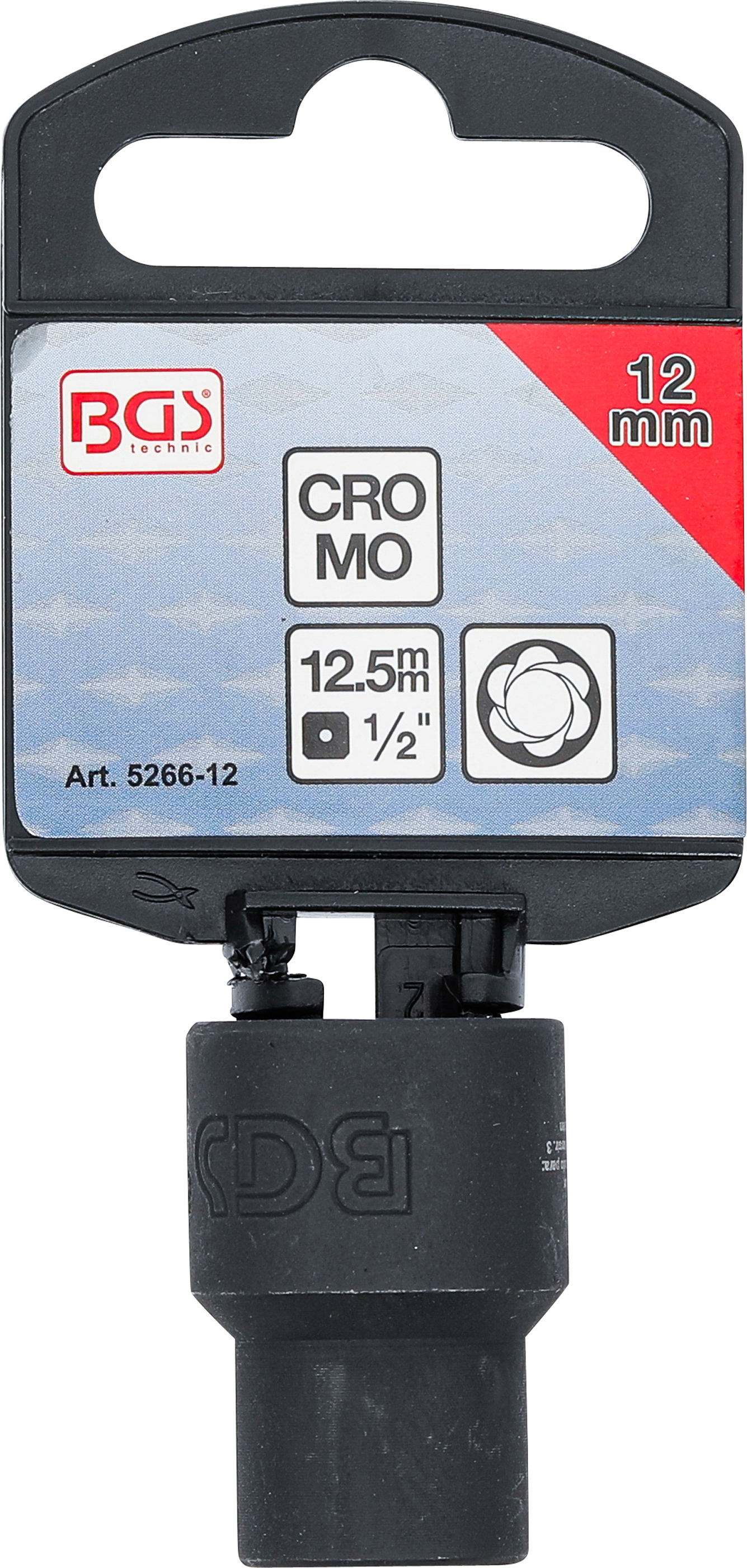 BGS Spiral-Profil-Steckschlüssel-Einsatz / Schraubenausdreher | Antrieb Innenvierkant 12,5 mm (1/2") | SW 12 mm