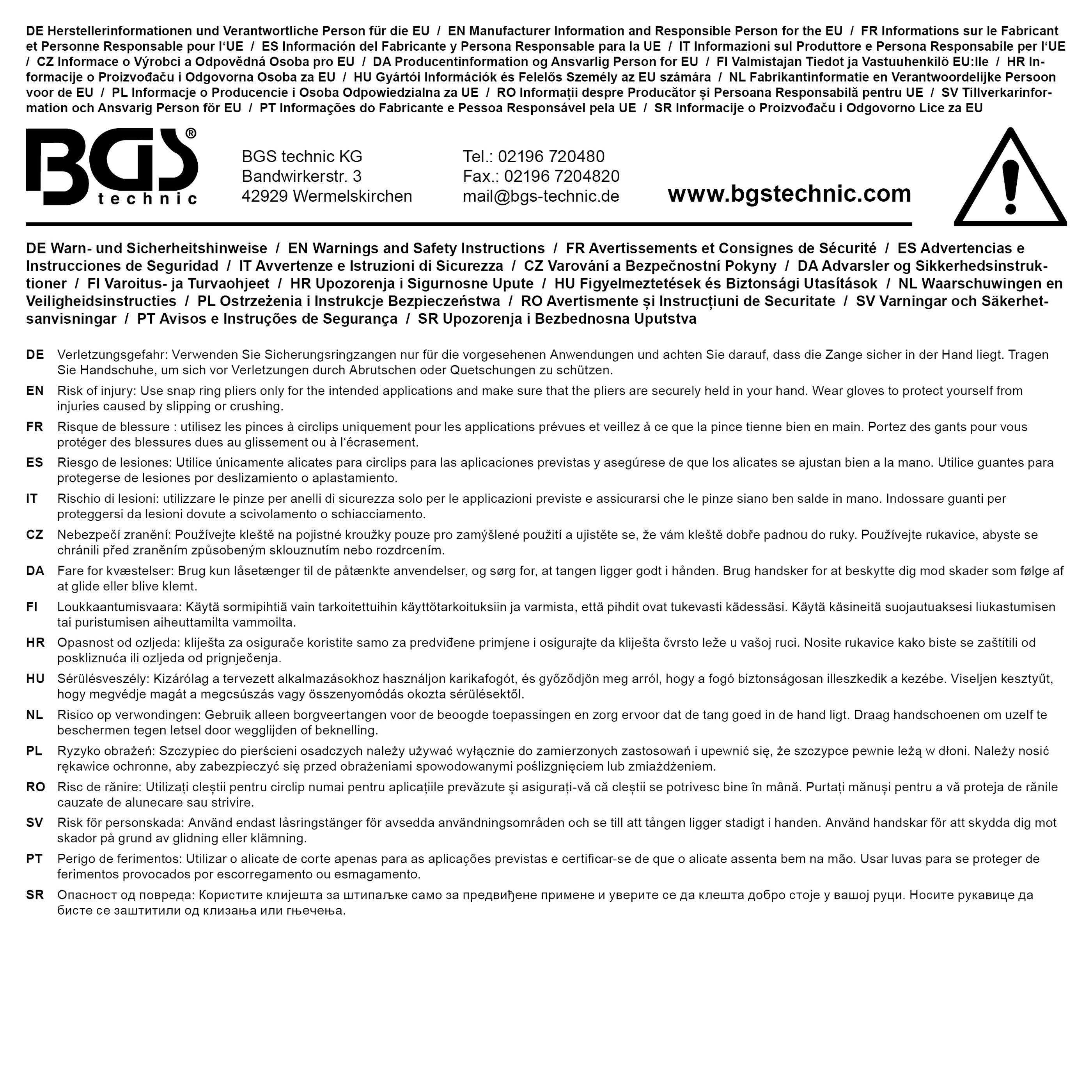 BGS Sprengringzange | abgewinkelt | für Innensprengringe | 175 mm