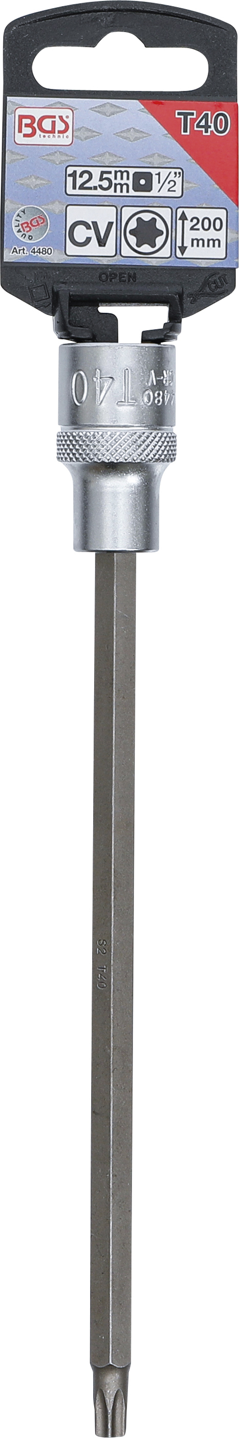 BGS Bit-Einsatz | Länge 200 mm | Antrieb Innenvierkant 12,5 mm (1/2") | T-Profil (für Torx) T40