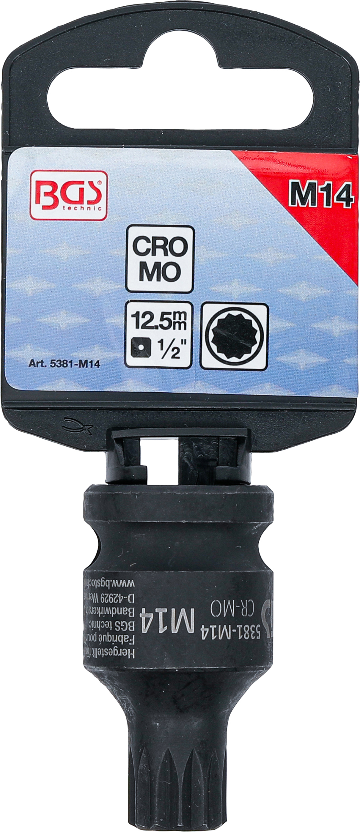 BGS Kraft-Bit-Einsatz | Länge 43 mm | Antrieb Innenvierkant 12,5 mm (1/2") | Innenvielzahn (für XZN) M14