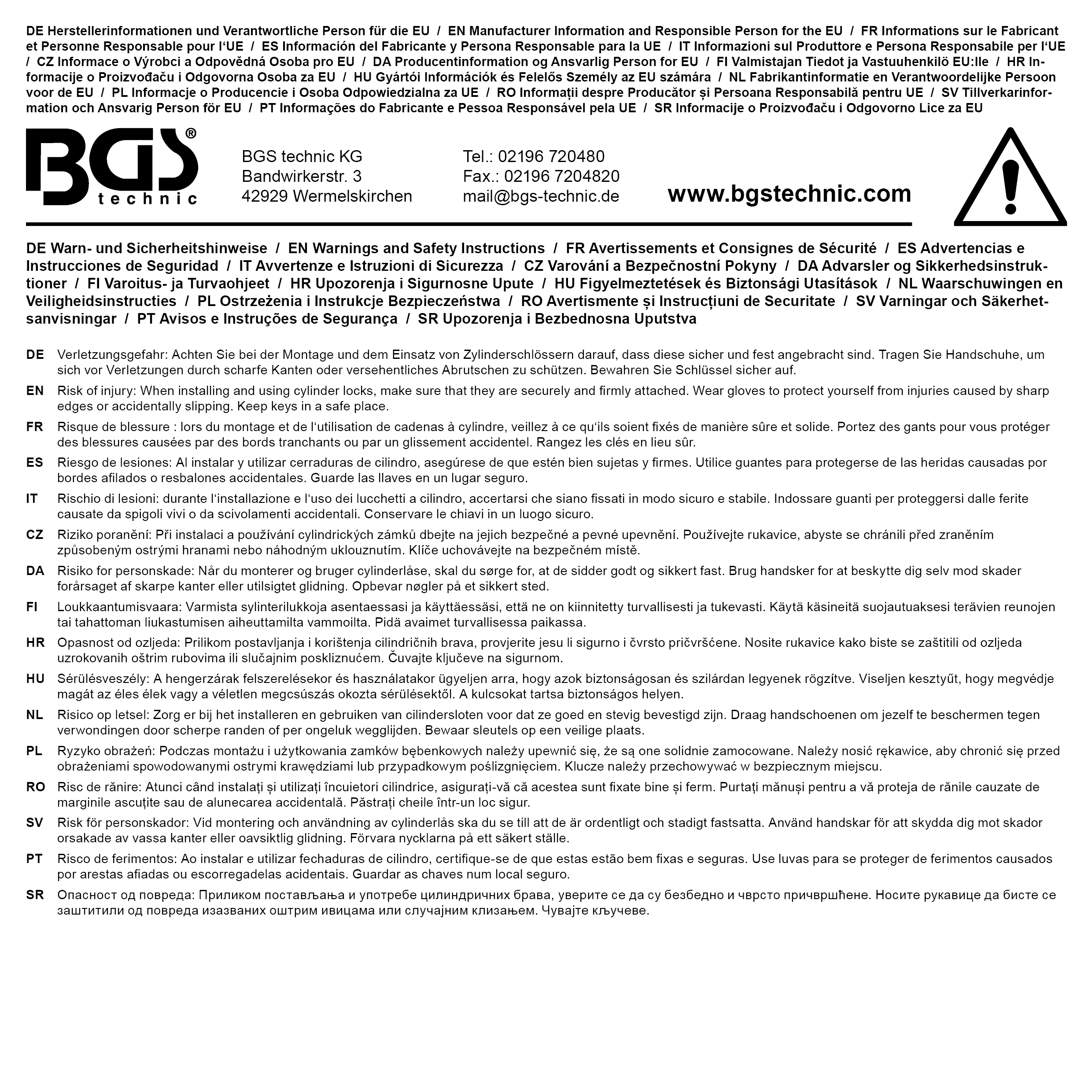 BGS Sicherheits-Türzylinder | mit Drehknauf | 60 mm