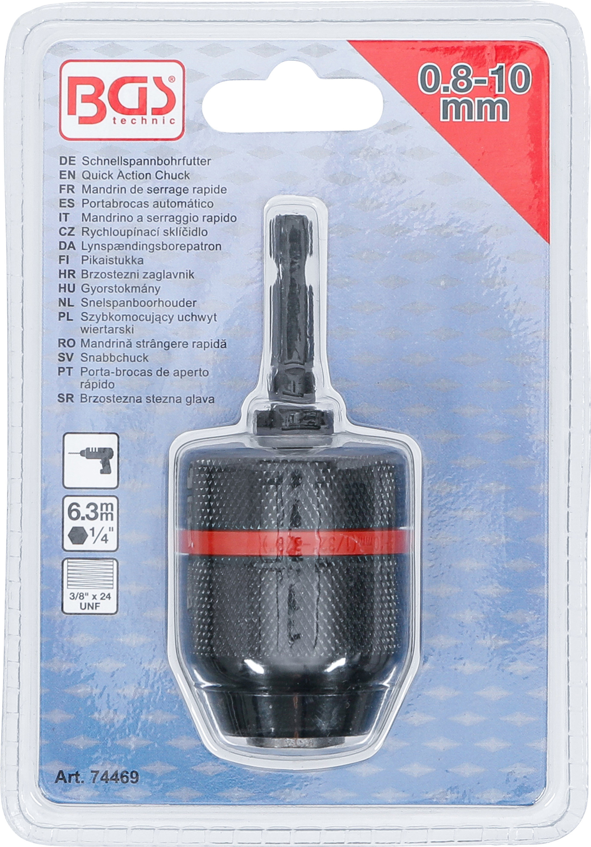 BGS Schnellspannbohrfutter | Metallausführung | Antrieb Außensechskant 6,3 mm (1/4") x 20 UNF | 0,8 - 10 mm