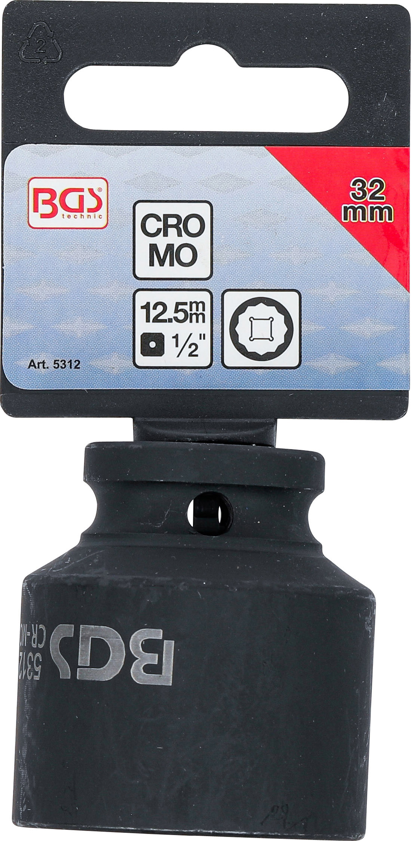 BGS Kraft-Steckschlüssel-Einsatz Zwölfkant | Antrieb Innenvierkant 12,5 mm (1/2") | SW 32 mm