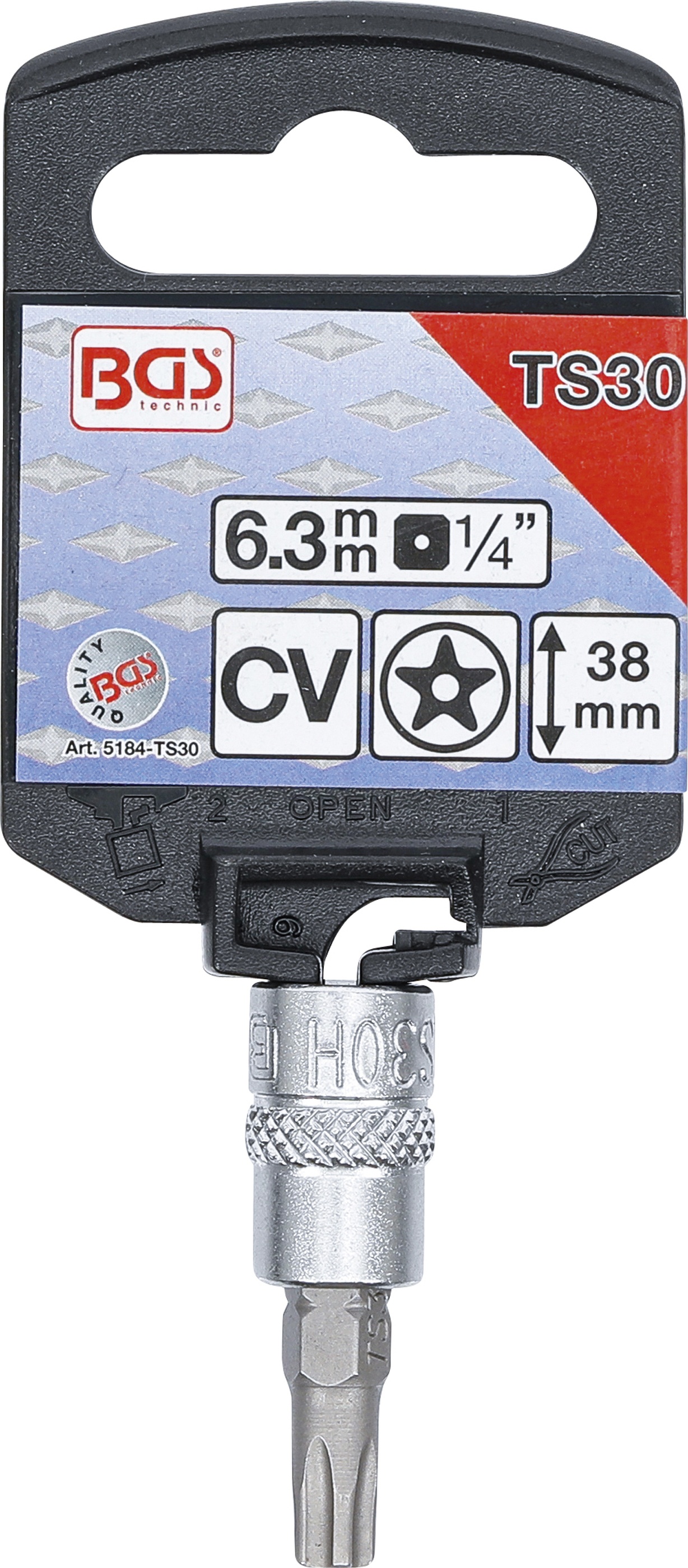 BGS Bit-Einsatz | Antrieb Innenvierkant 6,3 mm (1/4") | TS-Profil (für Torx Plus) mit Bohrung TS30