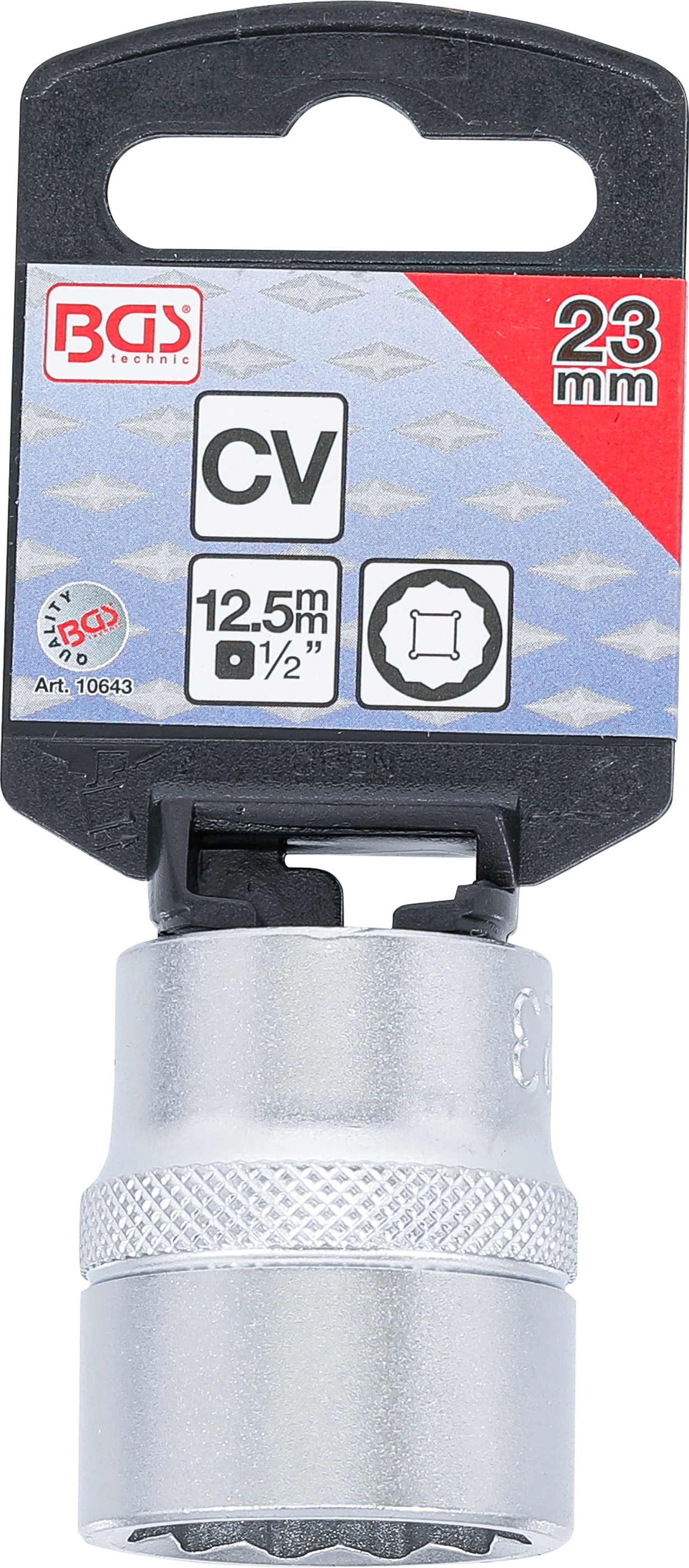 BGS Steckschlüssel-Einsatz Zwölfkant | Antrieb Innenvierkant 12,5 mm (1/2") | SW 23 mm