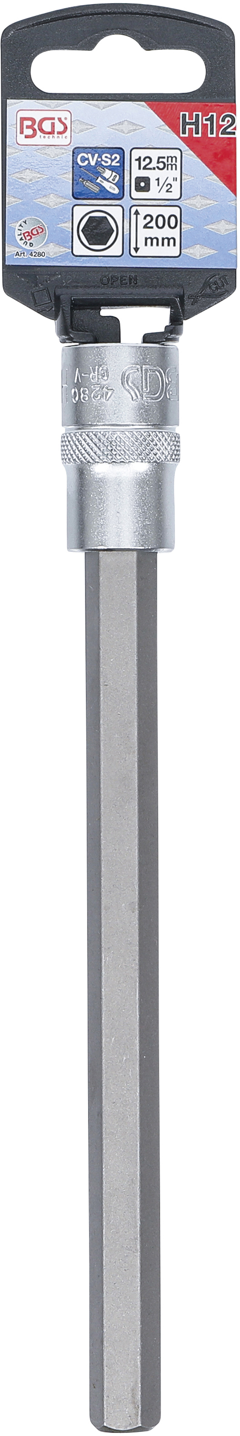 BGS Bit-Einsatz | Länge 200 mm | Antrieb Innenvierkant 12,5 mm (1/2") | Innensechskant 12 mm