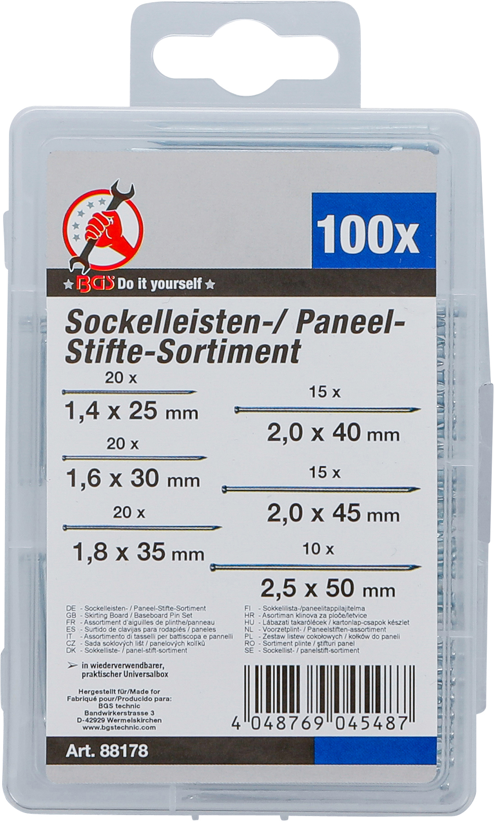 BGS Sockelleisten- / Paneel-Stifte-Sortiment | 100-tlg.