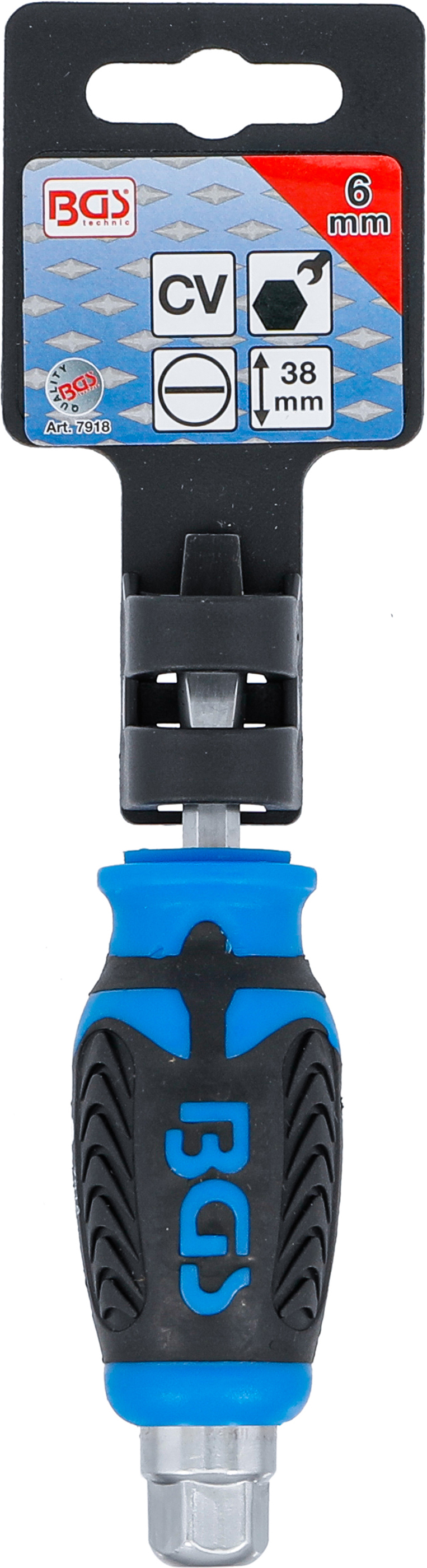 BGS Schraubendreher | mit Außensechskant | Schlitz 6 mm | Klingenlänge 38 mm