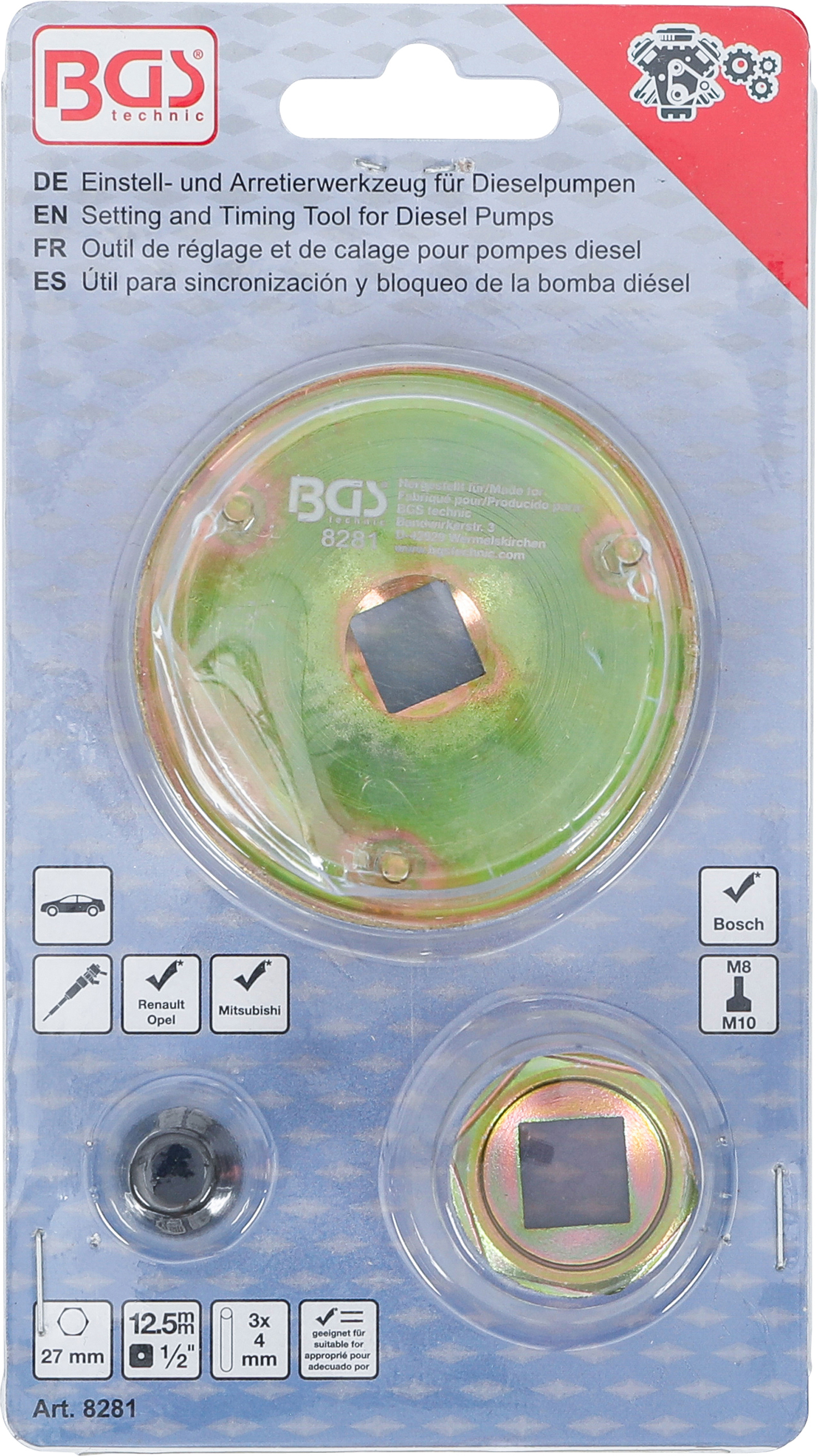 BGS Einstell- und Arretierwerkzeug für Dieselpumpen | für Renault, Mitsubishi, Opel