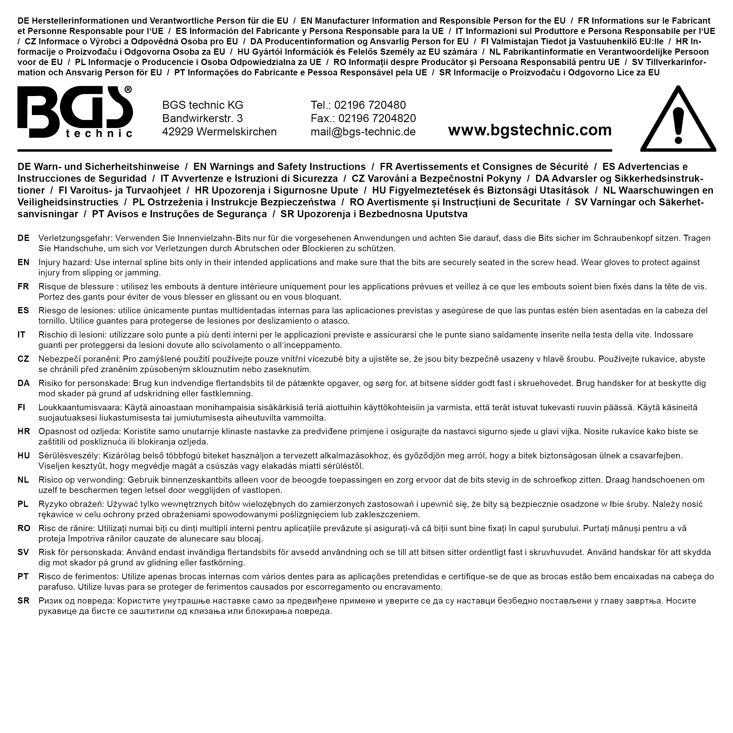 BGS Bit | Länge 75 mm | Antrieb Außensechskant 10 mm (3/8") | Innenvielzahn (für XZN) M14