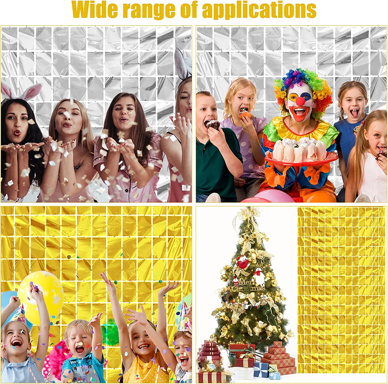 YHSWIN Folie Dekorative Vorhänge, 2 Stück Glitzer Vorhang 1×2 m + 1 Stück Deko Tischdecke 1×2,7 m, Q