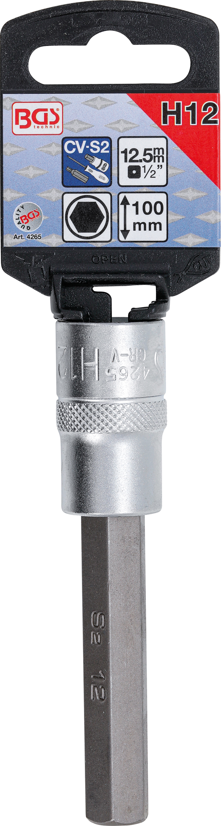 BGS Bit-Einsatz | Länge 100 mm | Antrieb Innenvierkant 12,5 mm (1/2") | Innensechskant 12 mm