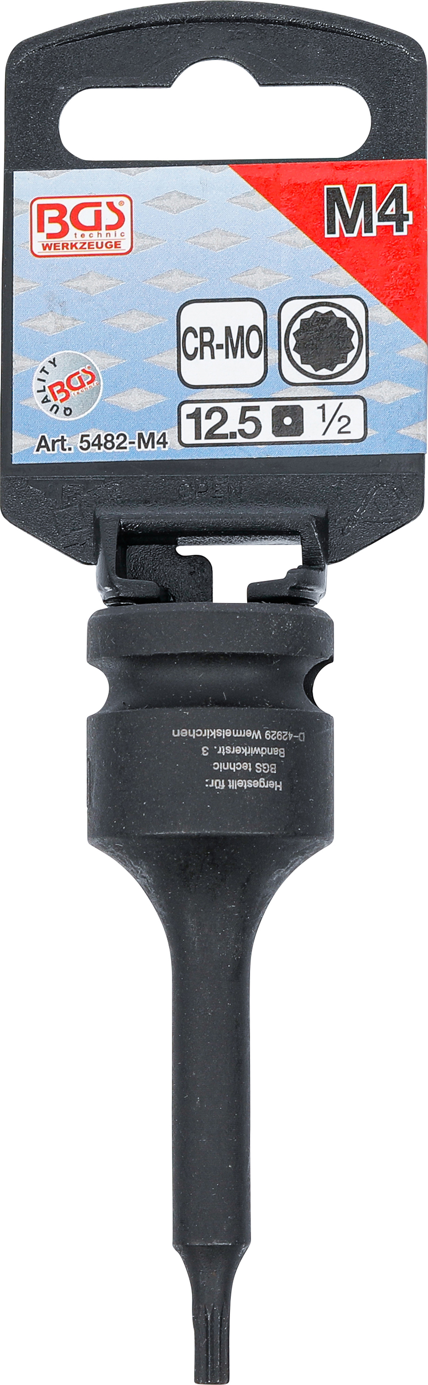 BGS Kraft-Bit-Einsatz | Länge 75 mm | Antrieb Innenvierkant 12,5 mm (1/2") | Innenvielzahn (für XZN) M4