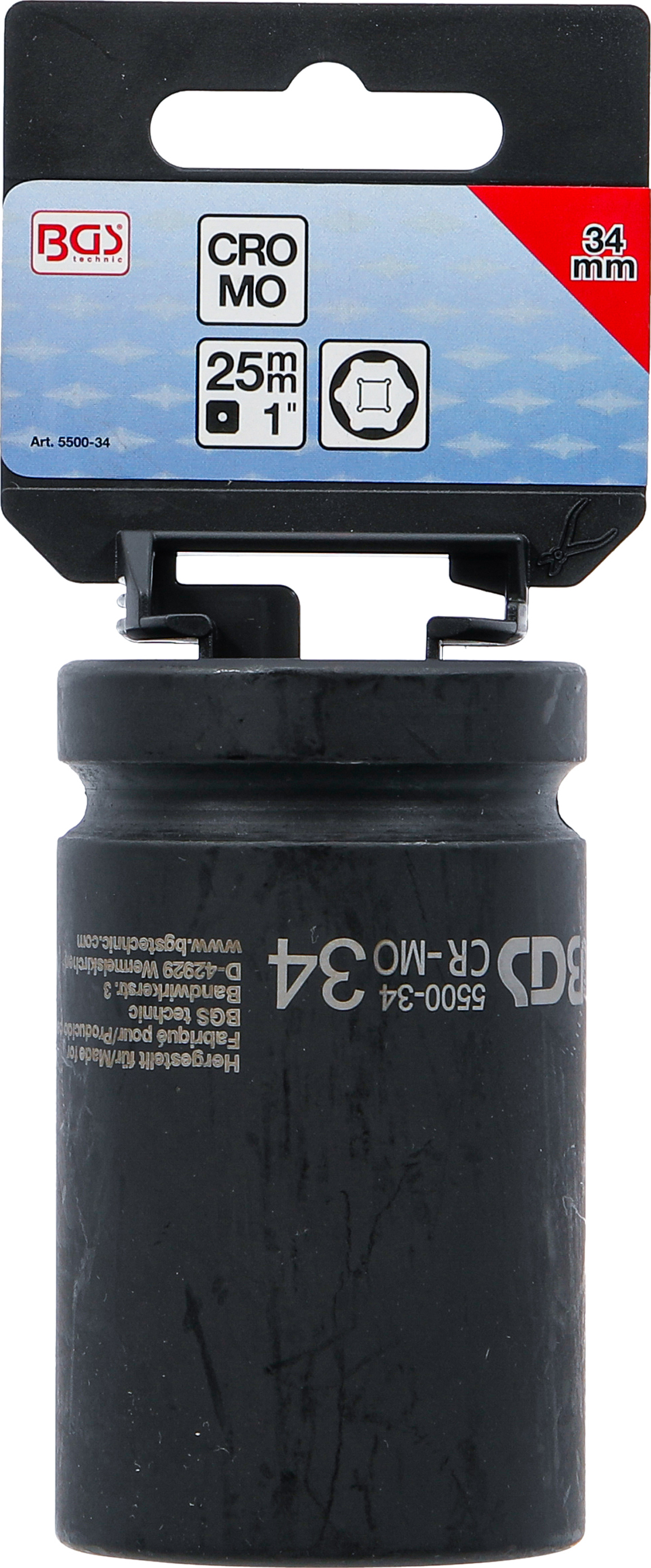 BGS Kraft-Steckschlüssel-Einsatz Sechskant, tief | Antrieb Innenvierkant 25 mm (1") | SW 34 mm