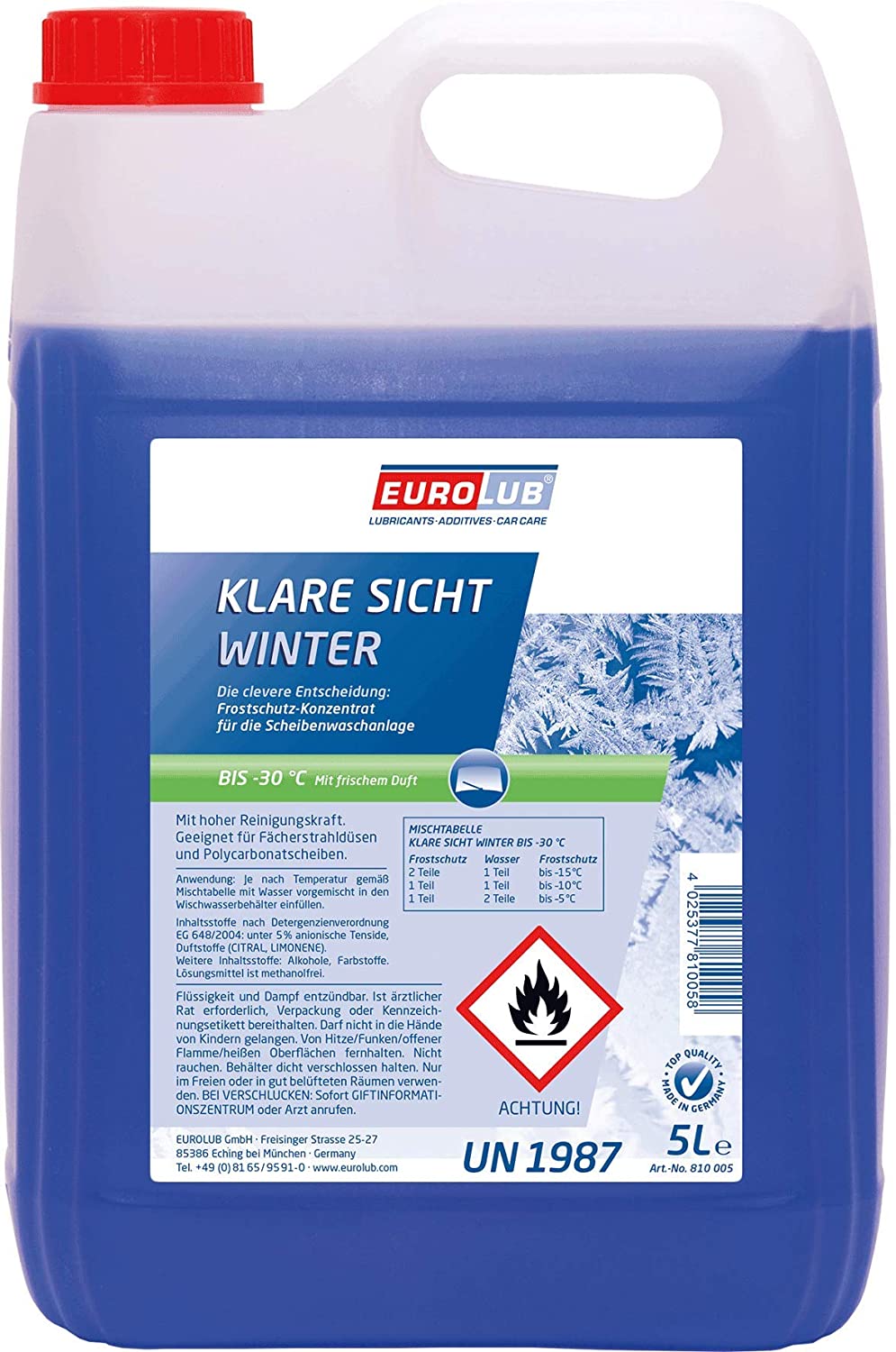 Eurolub Scheibenfrostschutz Klare Sicht Winter Fertigmischung -30°C 5 Liter