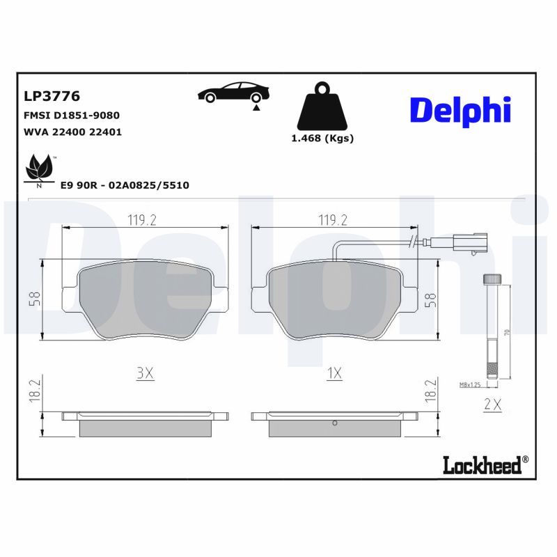 Bremsbelagsatz, Scheibenbremse LP3776 “DELPHI”