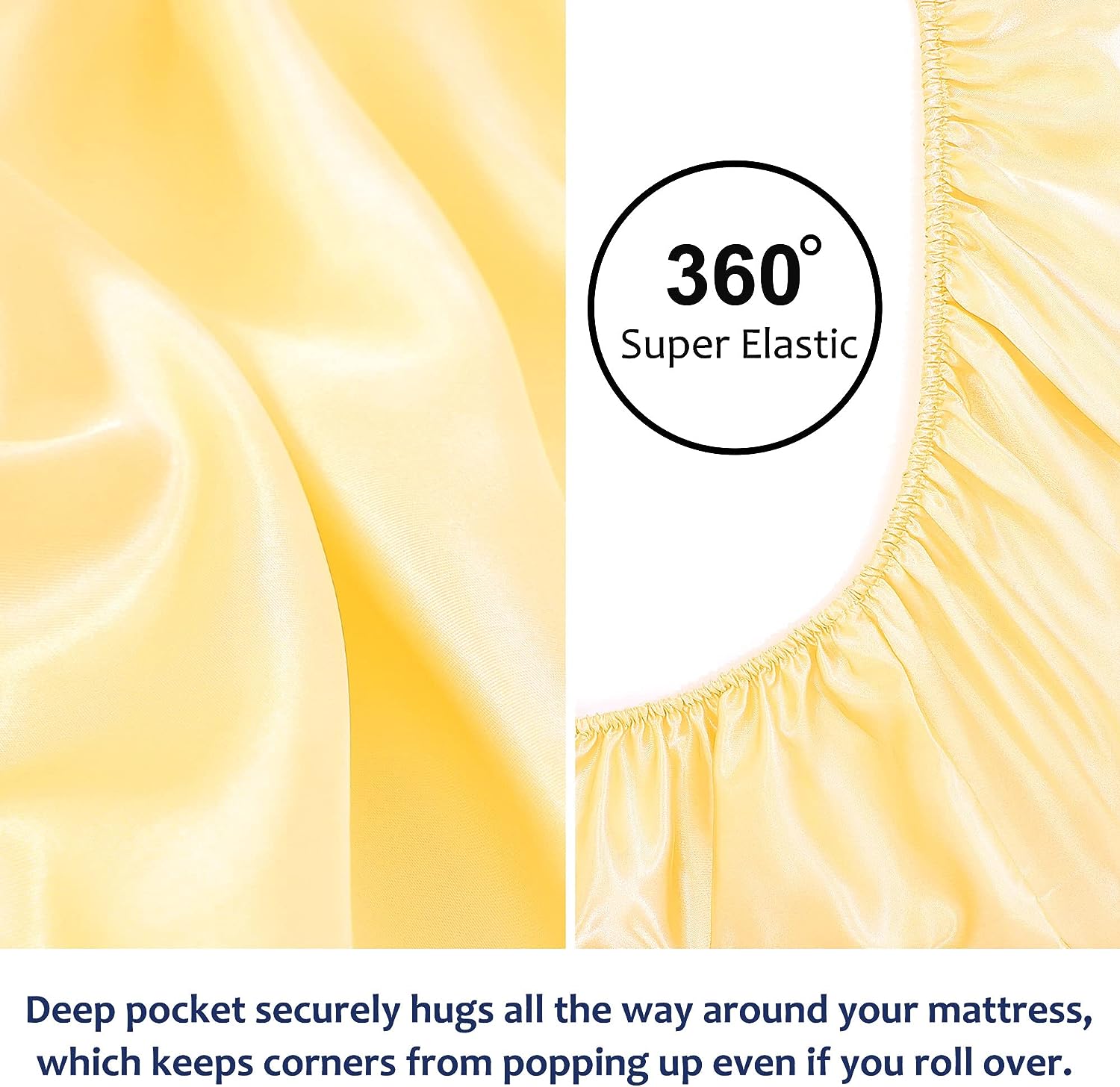 sourcing map Satin Spannbetttuch Bettlaken Fadenzahl 400 Matratzenhöhe 20-35cm Gold 90-100x200cm+20cm