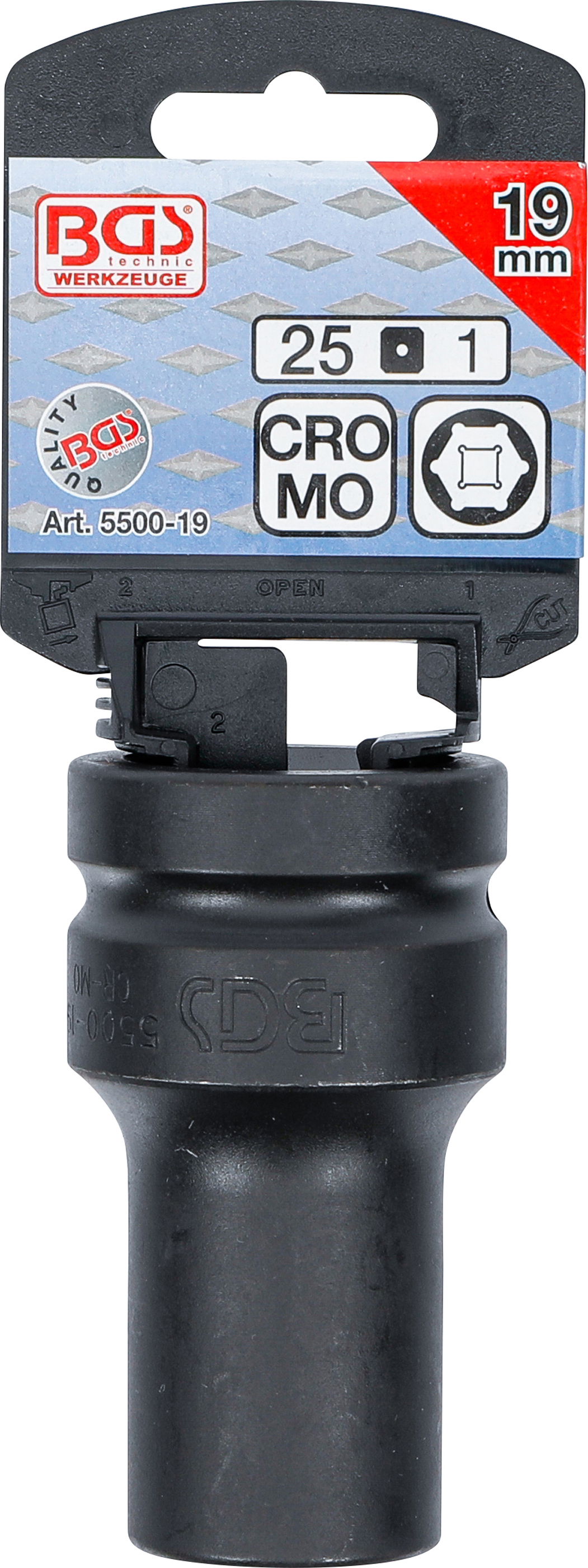 BGS Kraft-Steckschlüssel-Einsatz Sechskant, tief | Antrieb Innenvierkant 25 mm (1") | SW 19 mm