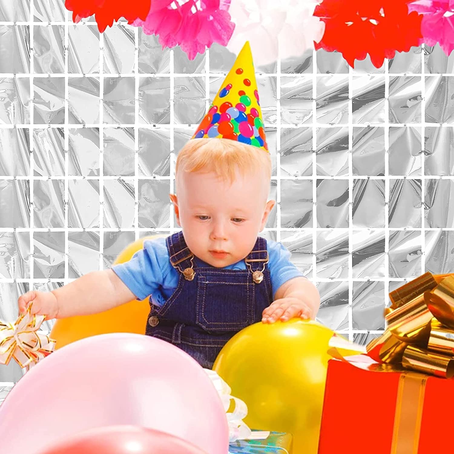 YHSWIN Folie Dekorative Vorhänge, 2 Stück Glitzer Vorhang 1×2 m + 1 Stück Deko Tischdecke 1×2,7 m, Q