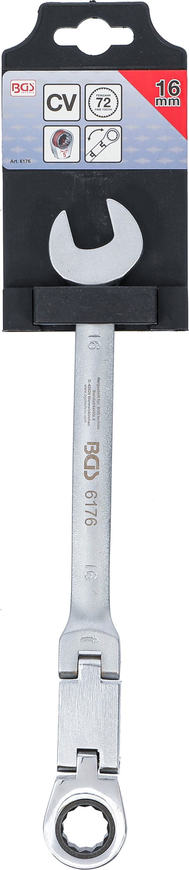 BGS Doppelgelenk-Ratschenring-Maulschlüssel | abwinkelbar | SW 16 mm