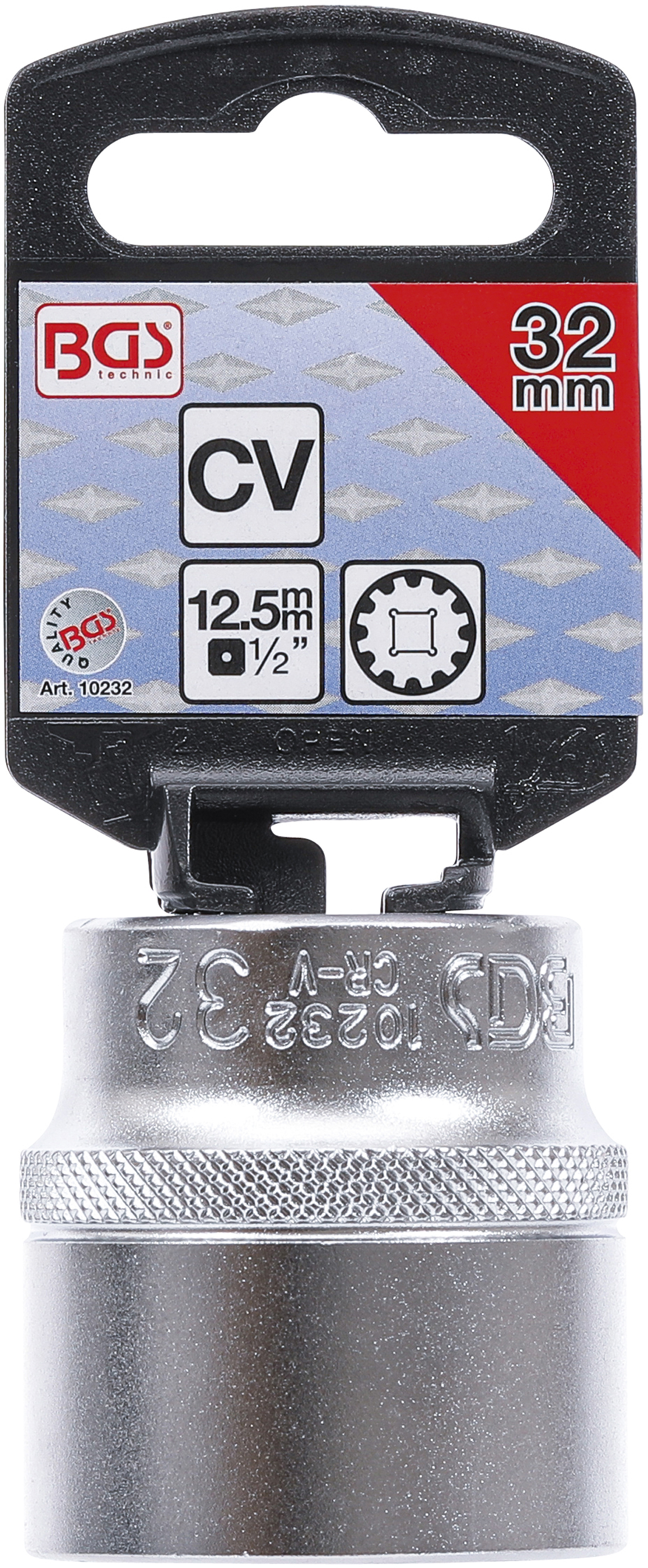 BGS Steckschlüssel-Einsatz Gear Lock | Antrieb Innenvierkant 12,5 mm (1/2") | SW 32 mm